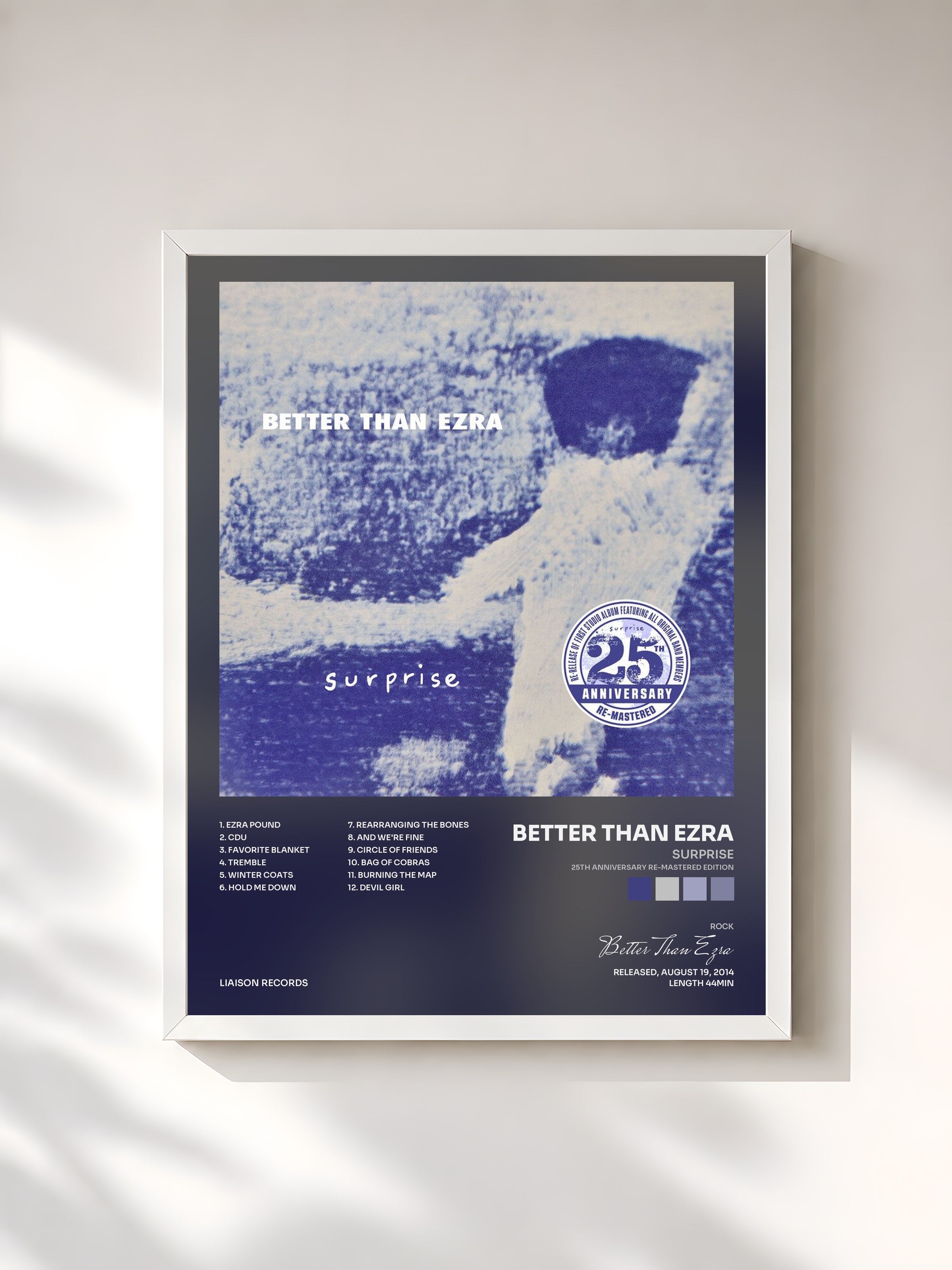 #blanc Tableau de l'album Surprise (25th Anniversary Re-Mastered Edition) de Better Than Ezra, cadre blanc, imprimé et encadré en France