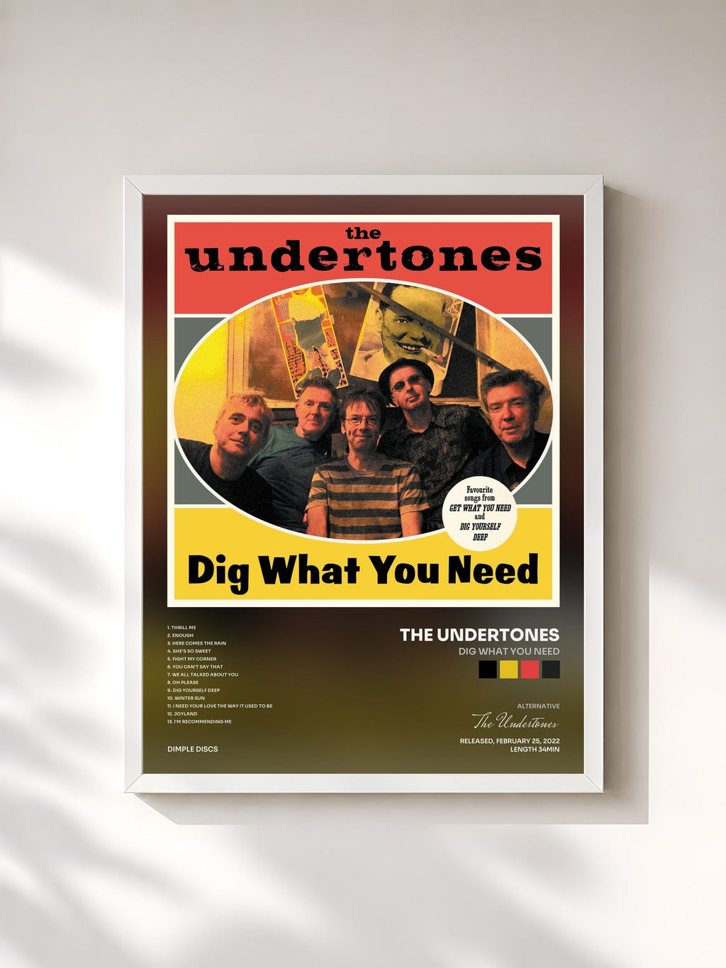 #blanc Dig What You Need by The Undertones as a framed art print, white frame, printed and framed in France