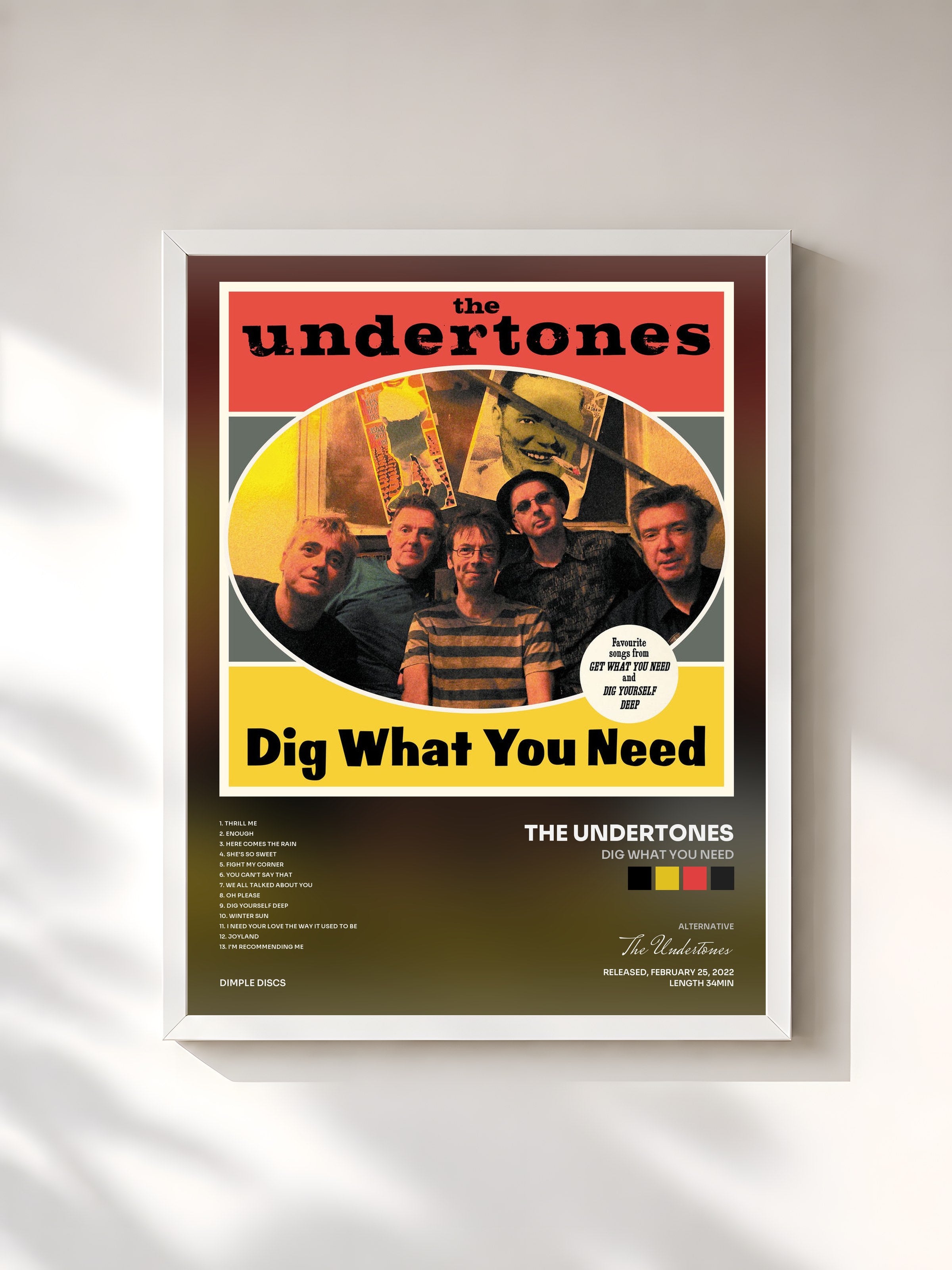 #blanc Tableau de l'album Dig What You Need de The Undertones, cadre blanc, imprimé et encadré en France