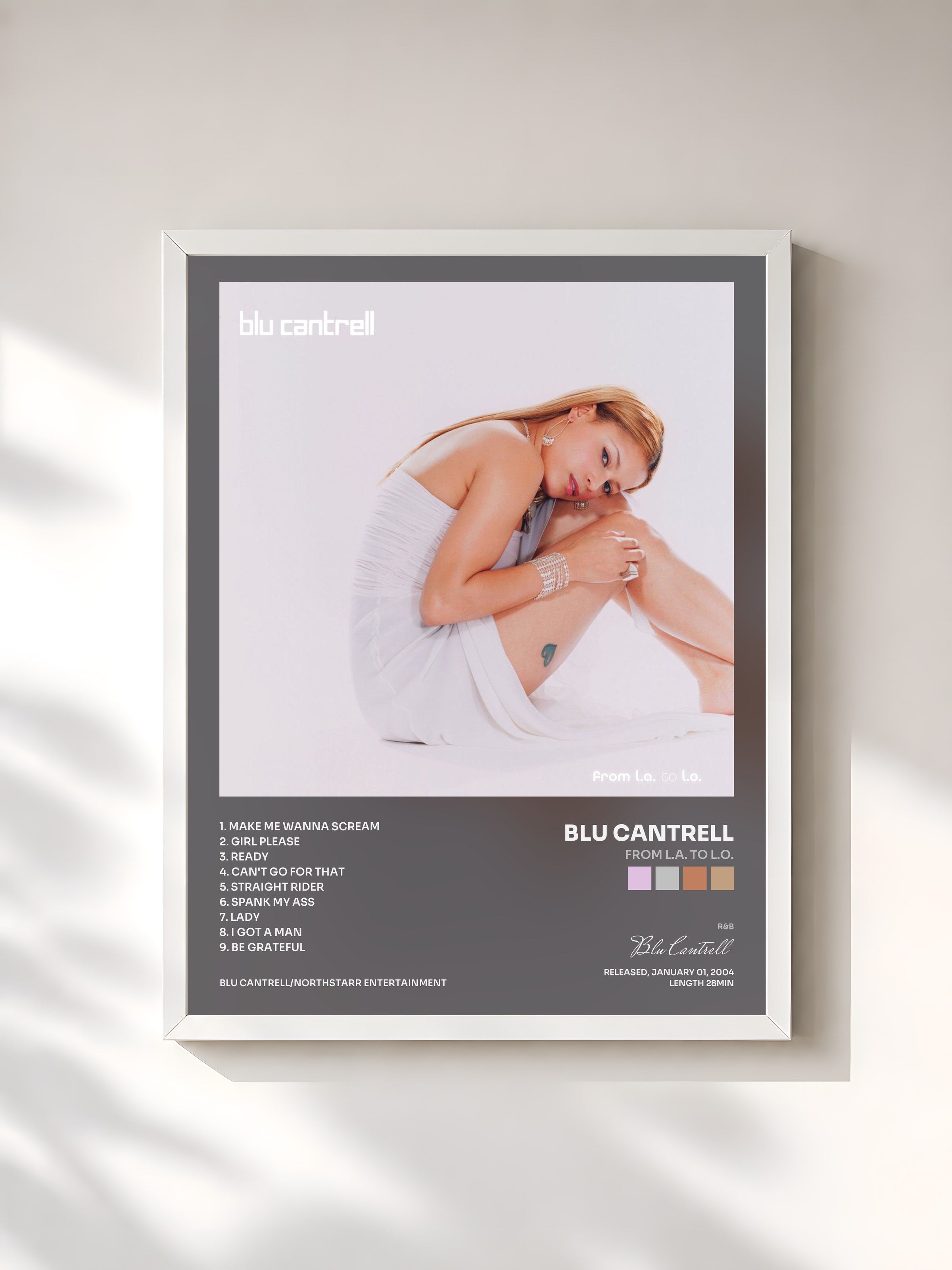 #blanc Tableau de l'album From L.a. To L.O. de Blu Cantrell, cadre blanc, imprimé et encadré en France