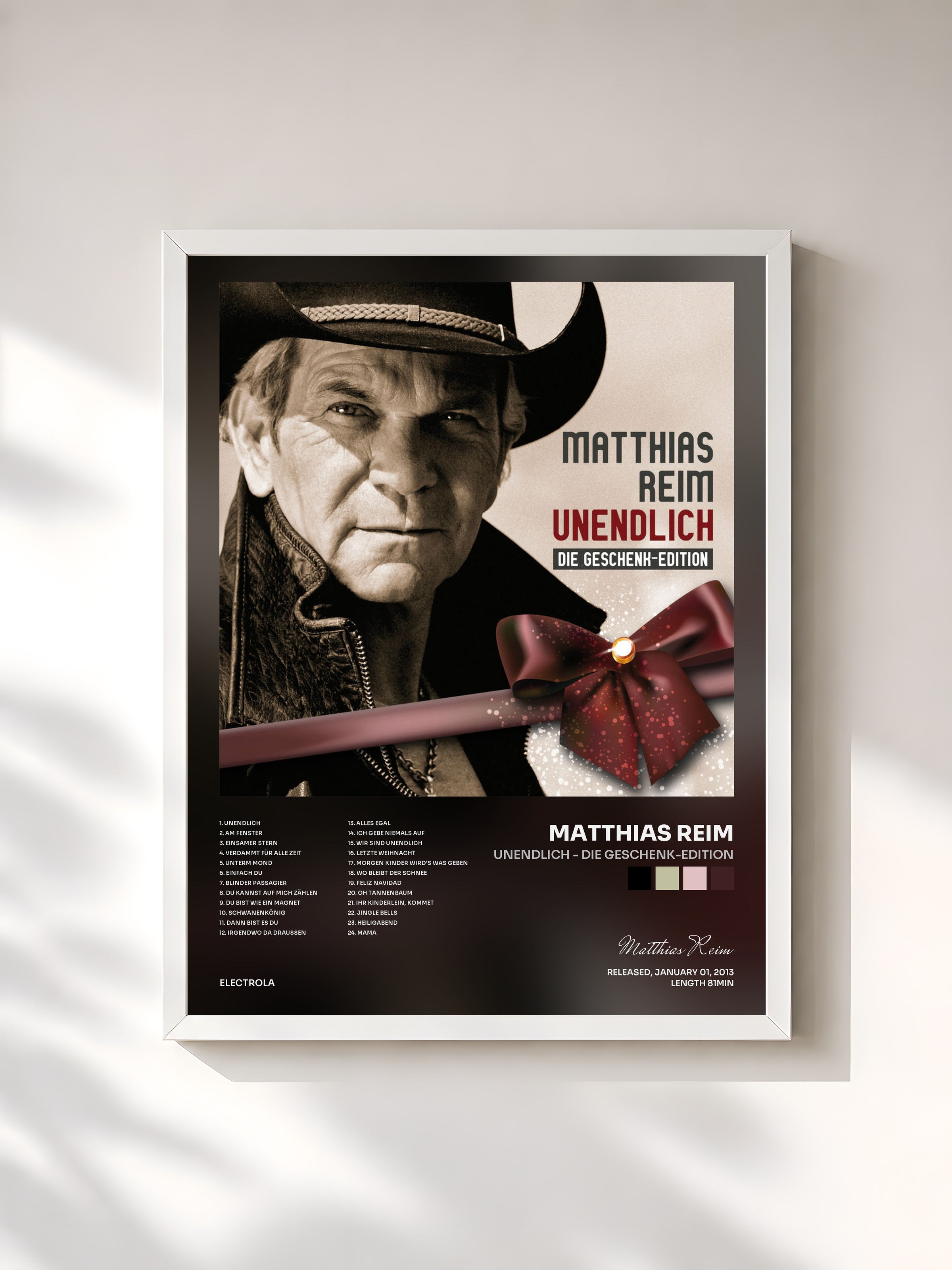 #blanc Tableau de l'album Unendlich - Die Geschenk-Edition de Matthias Reim, cadre blanc, imprimé et encadré en France