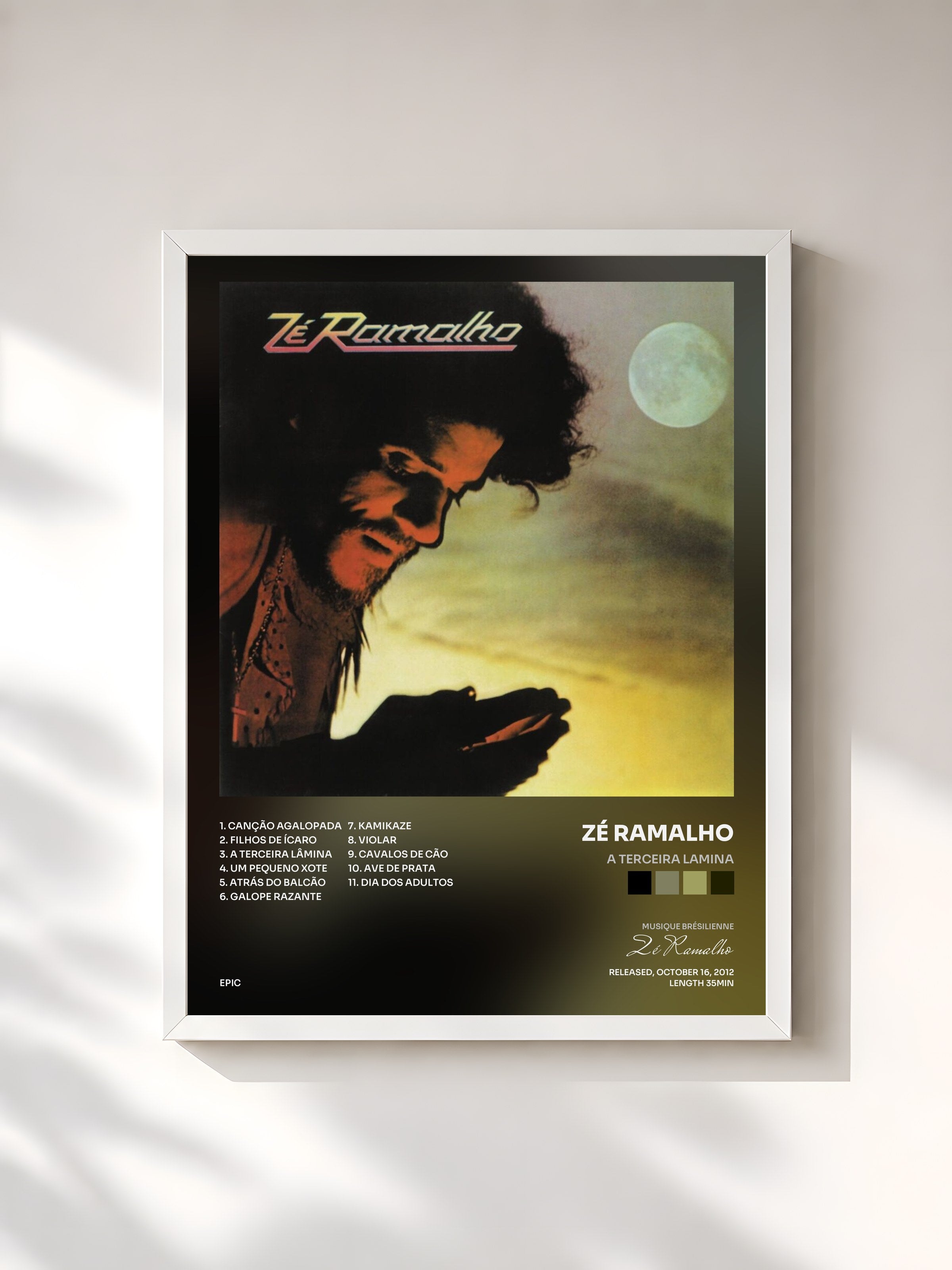 #blanc Tableau de l'album A Terceira Lamina de Zé Ramalho, cadre blanc, imprimé et encadré en France