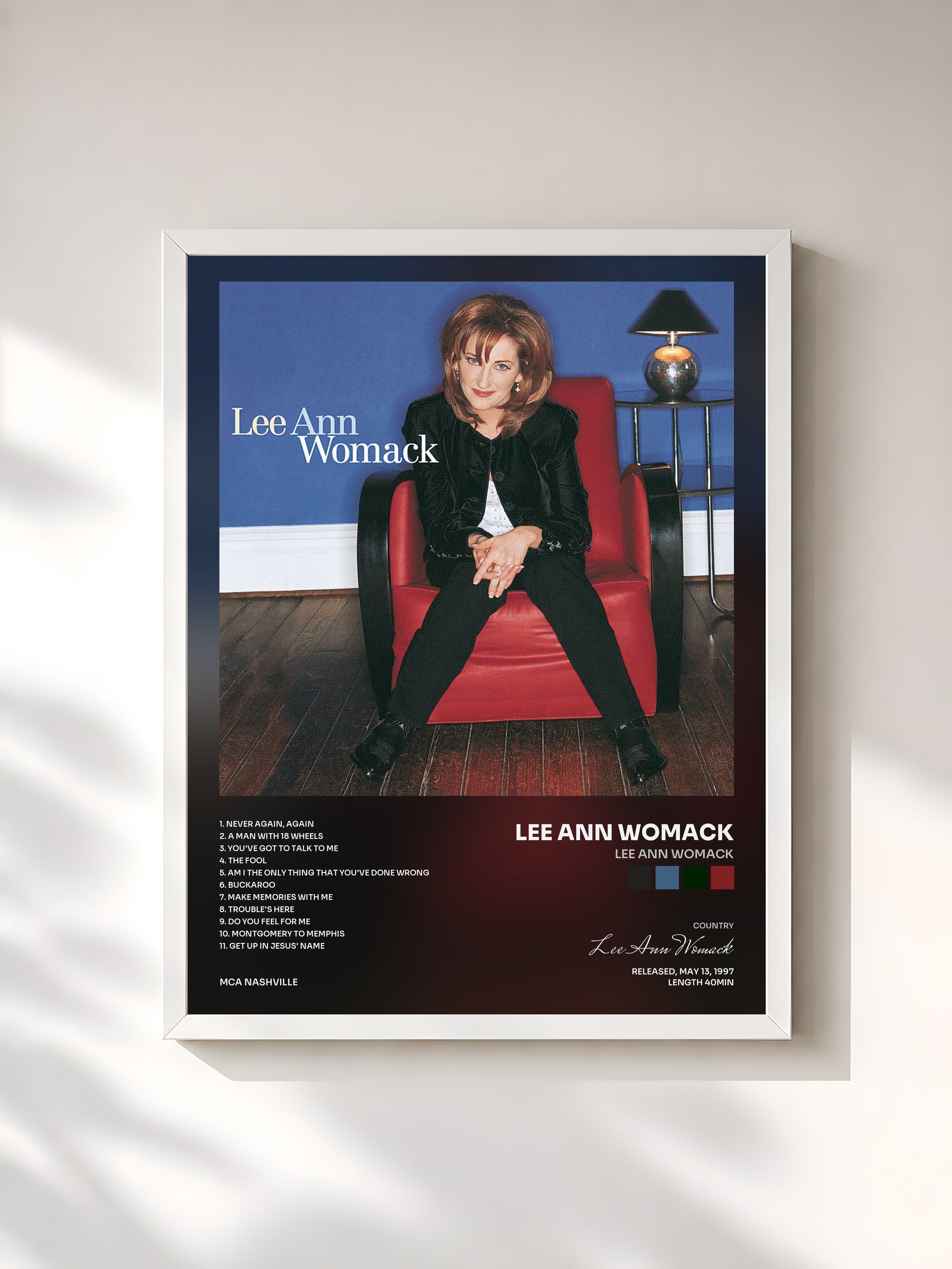 #blanc Tableau de l'album Lee Ann Womack de Lee Ann Womack, cadre blanc, imprimé et encadré en France