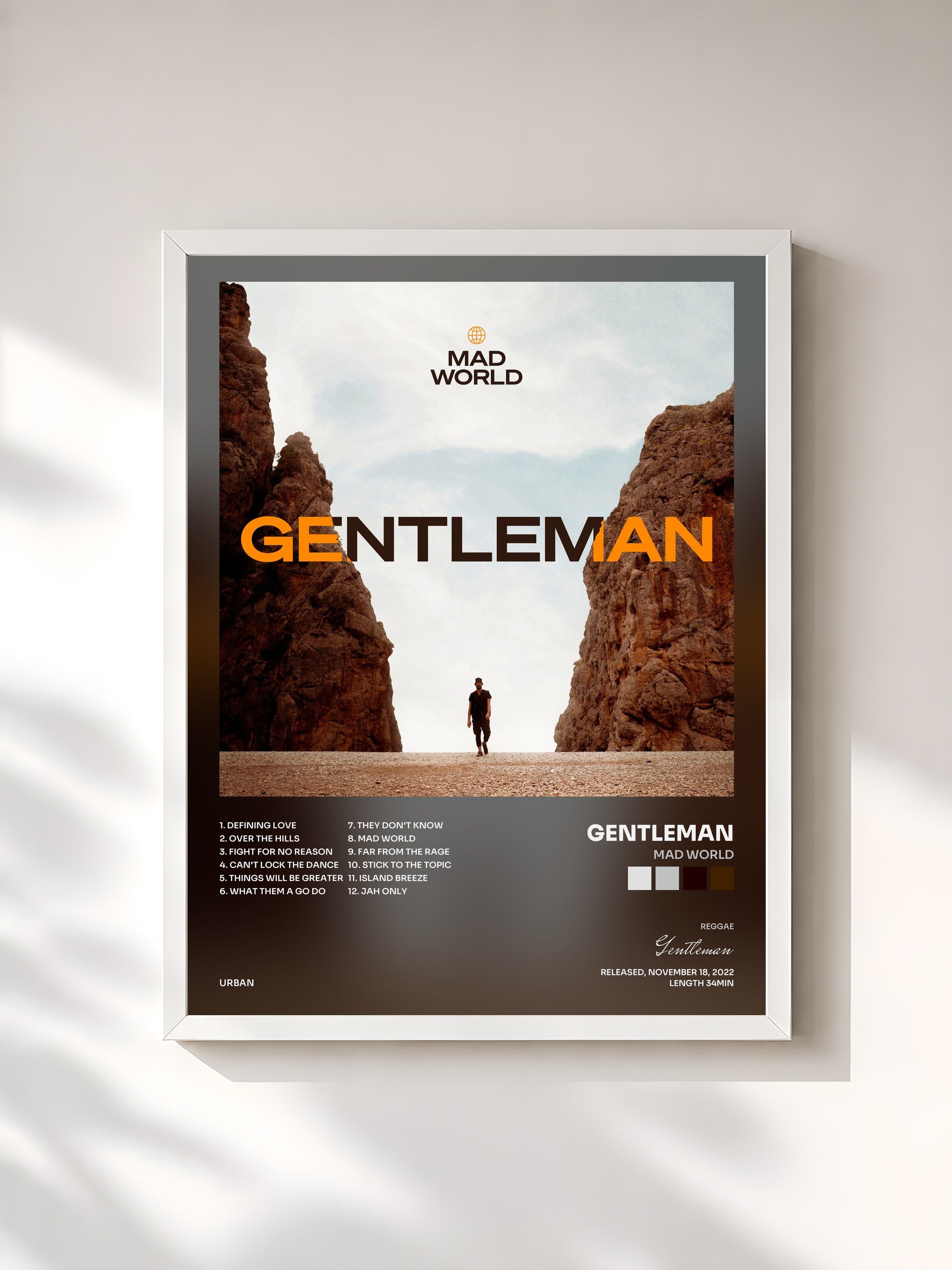 #blanc Tableau de l'album MAD WORLD de Gentleman, cadre blanc, imprimé et encadré en France