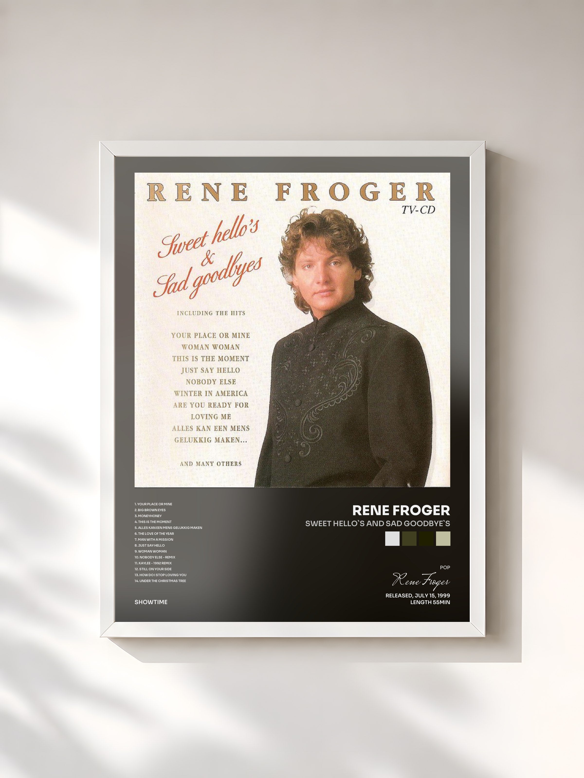 #blanc Tableau de l'album Sweet Hello`s and Sad Goodbye`s de Rene Froger, cadre blanc, imprimé et encadré en France