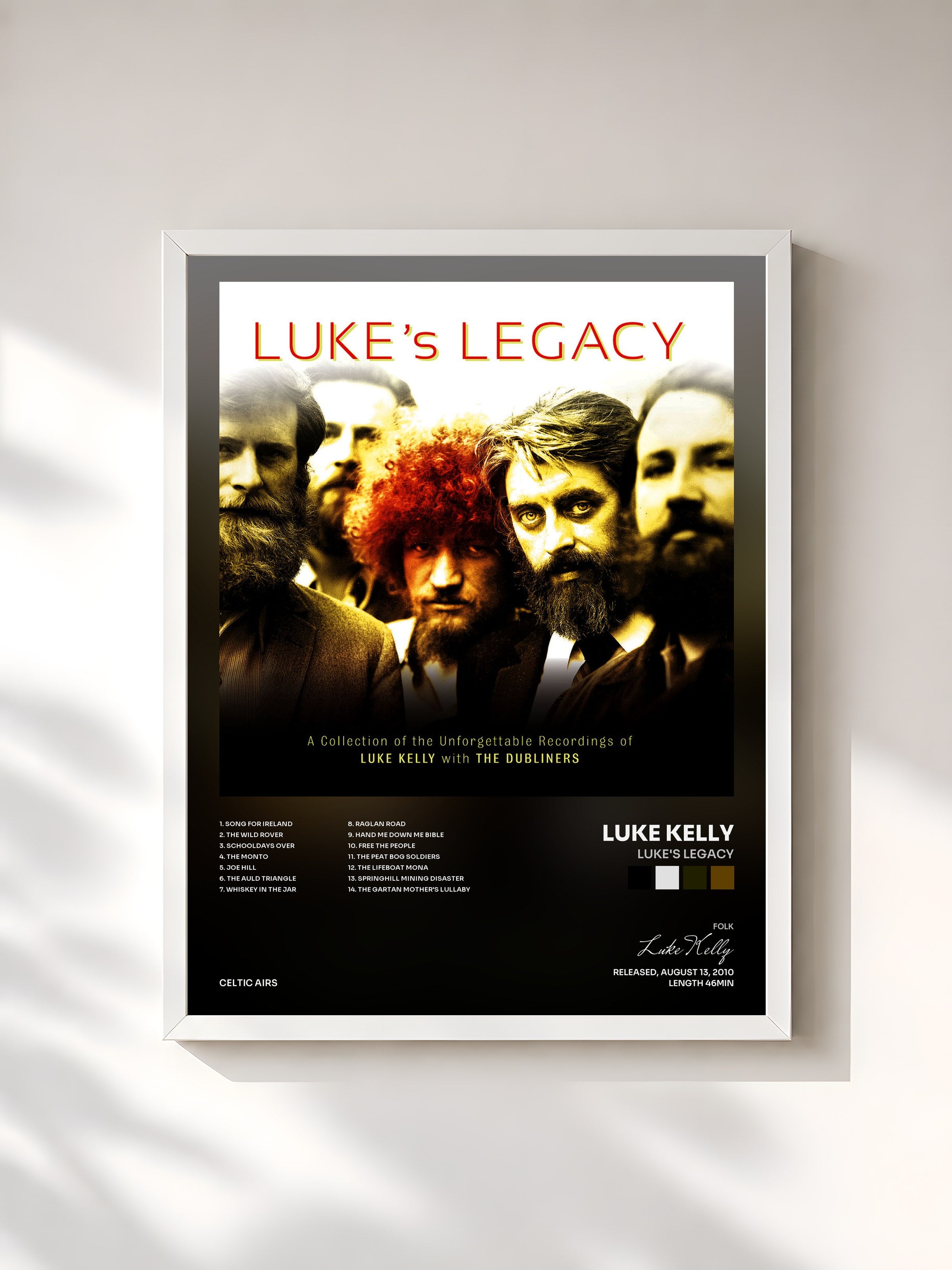 #blanc Tableau de l'album Luke's Legacy de Luke Kelly, cadre blanc, imprimé et encadré en France