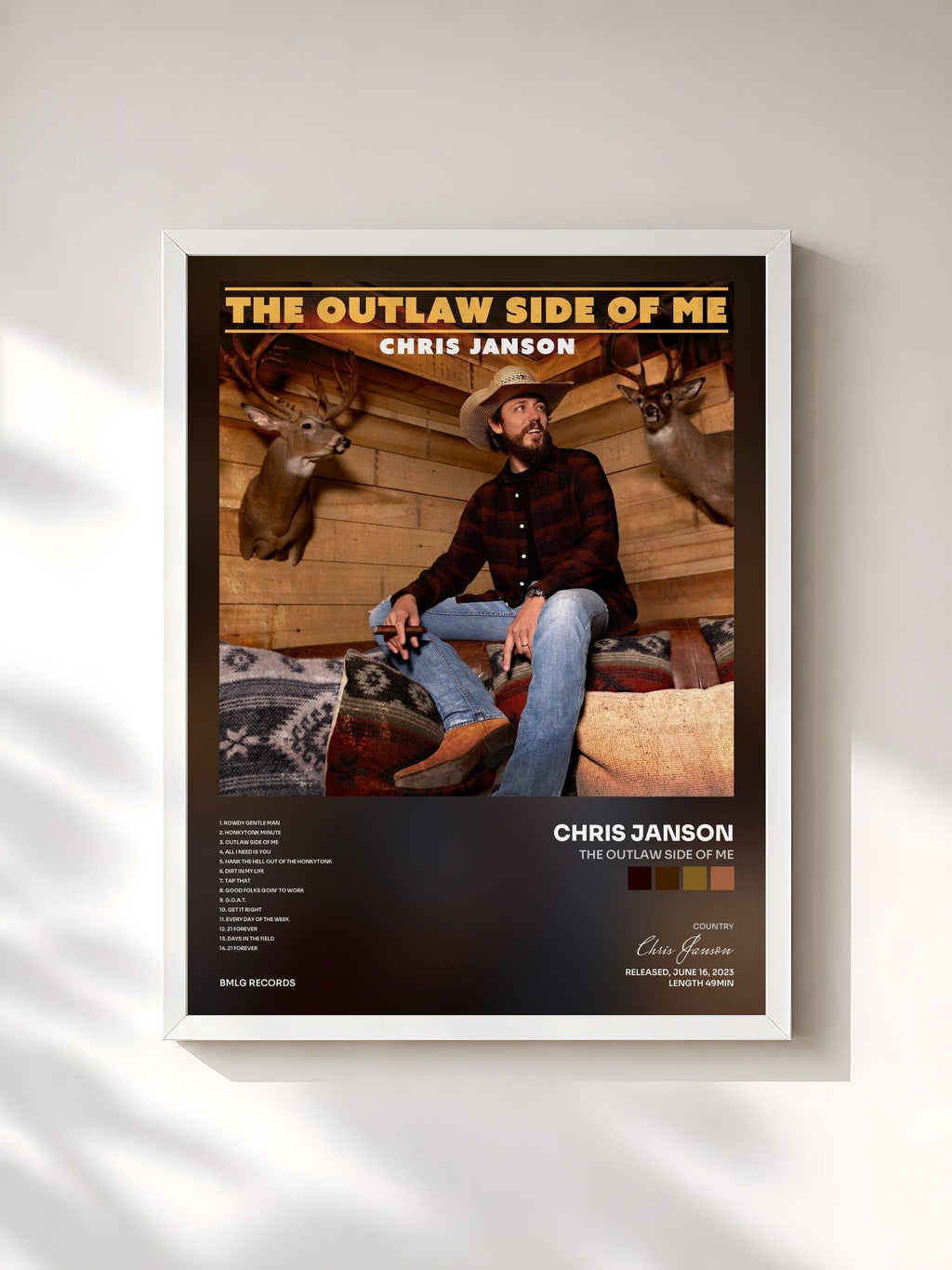 #blanc The Outlaw Side Of Me de Chris Janson en lámina enmarcada, marco blanco, impresa y enmarcada en Francia