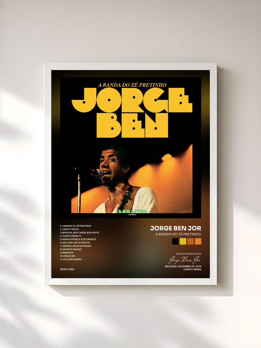 #blanc Tableau de l'album A Banda do Zé Pretinho de Jorge Ben Jor, cadre blanc, imprimé et encadré en France