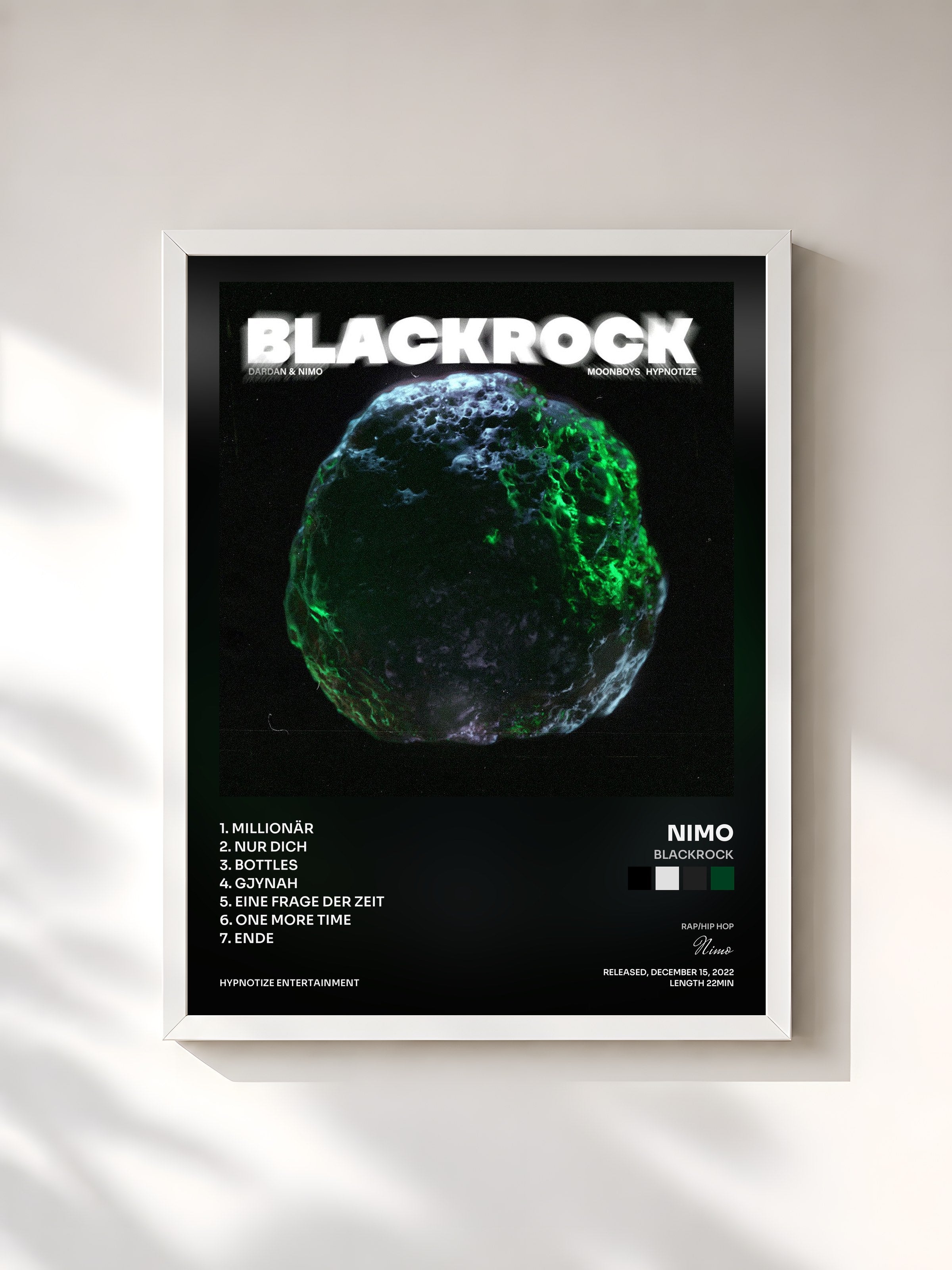 #blanc Tableau de l'album BLACKROCK de Nimo, cadre blanc, imprimé et encadré en France