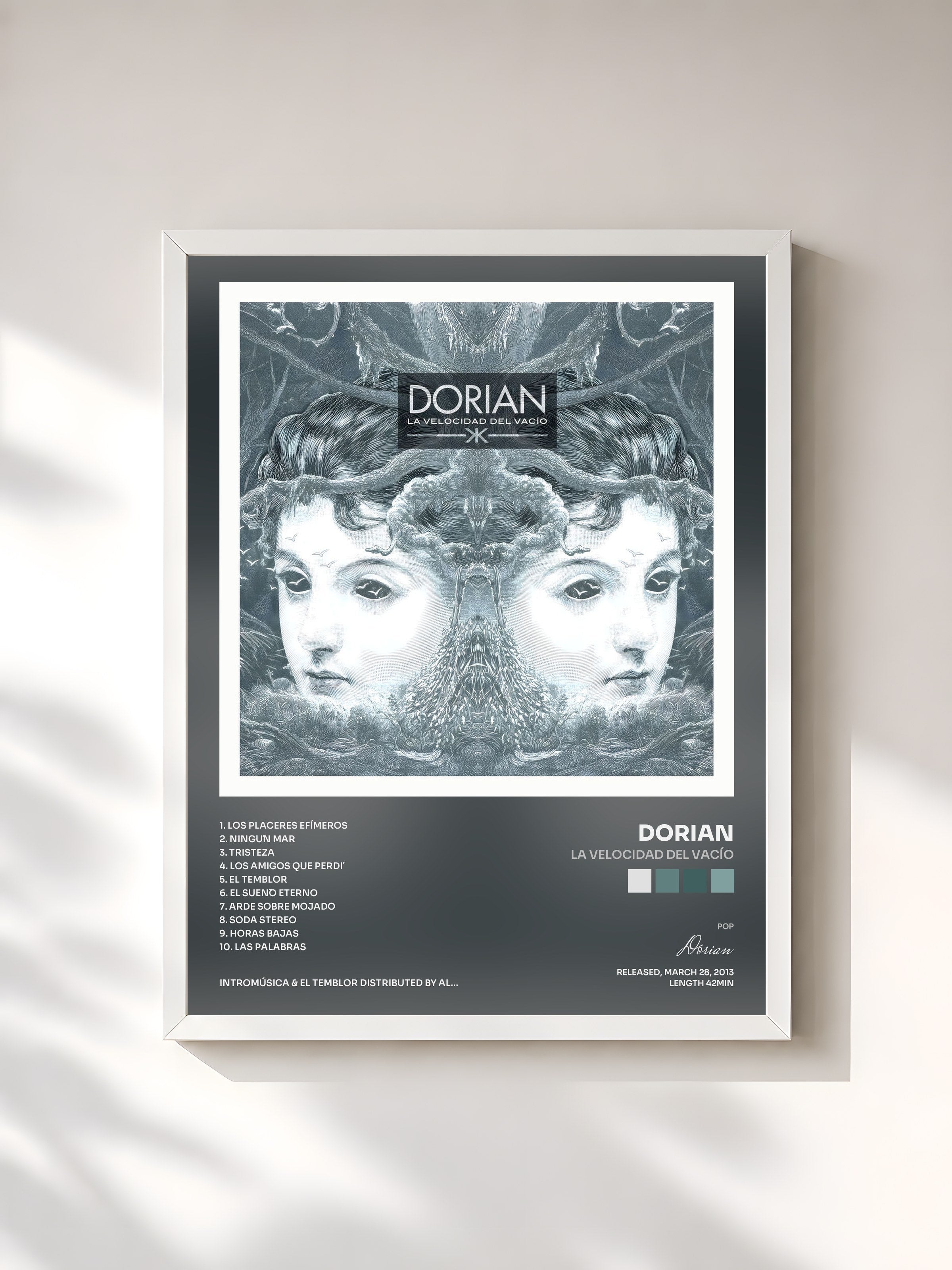 #blanc Tableau de l'album La Velocidad Del Vacío de Dorian, cadre blanc, imprimé et encadré en France