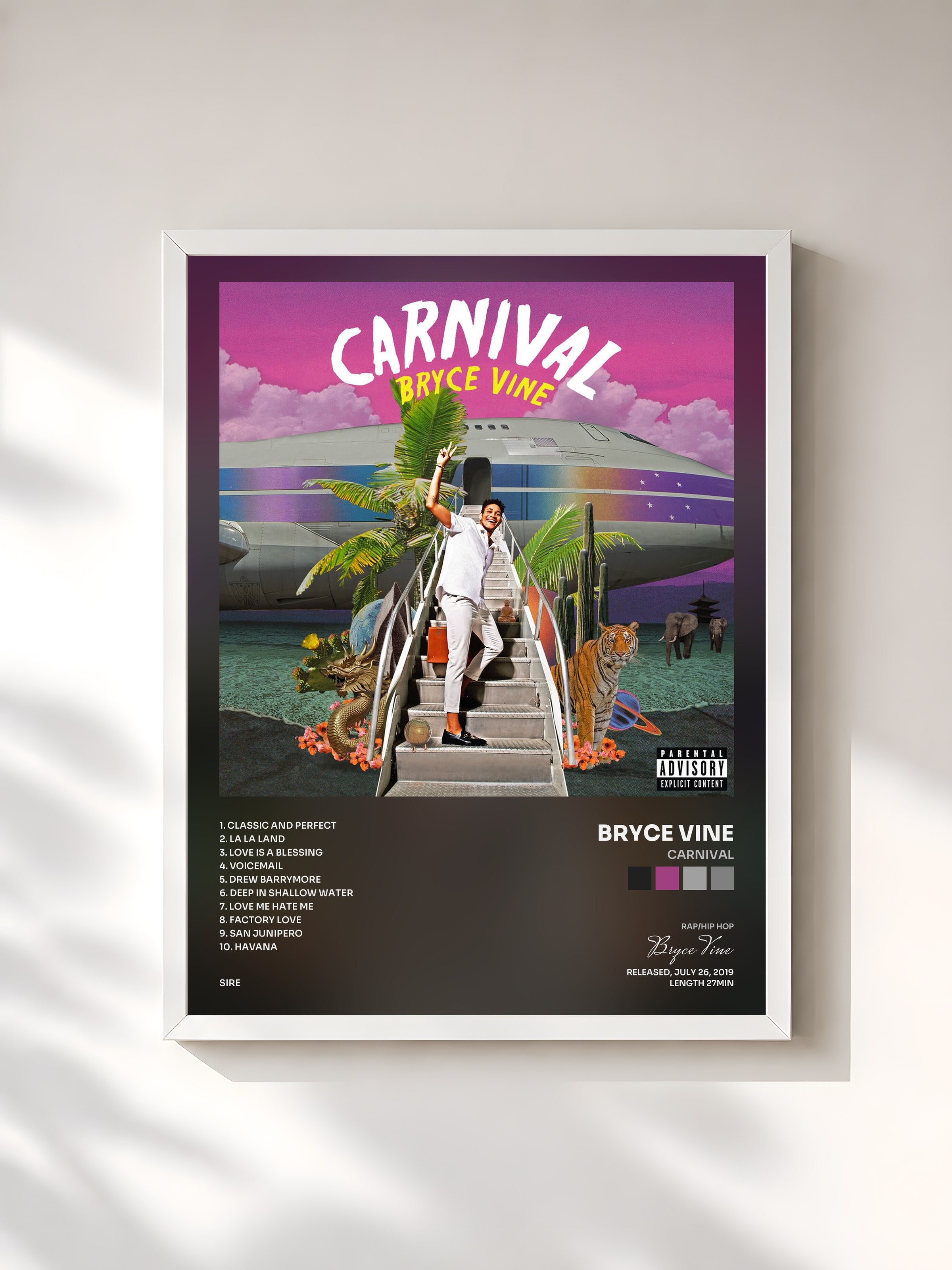 #blanc Tableau de l'album Carnival de Bryce Vine, cadre blanc, imprimé et encadré en France