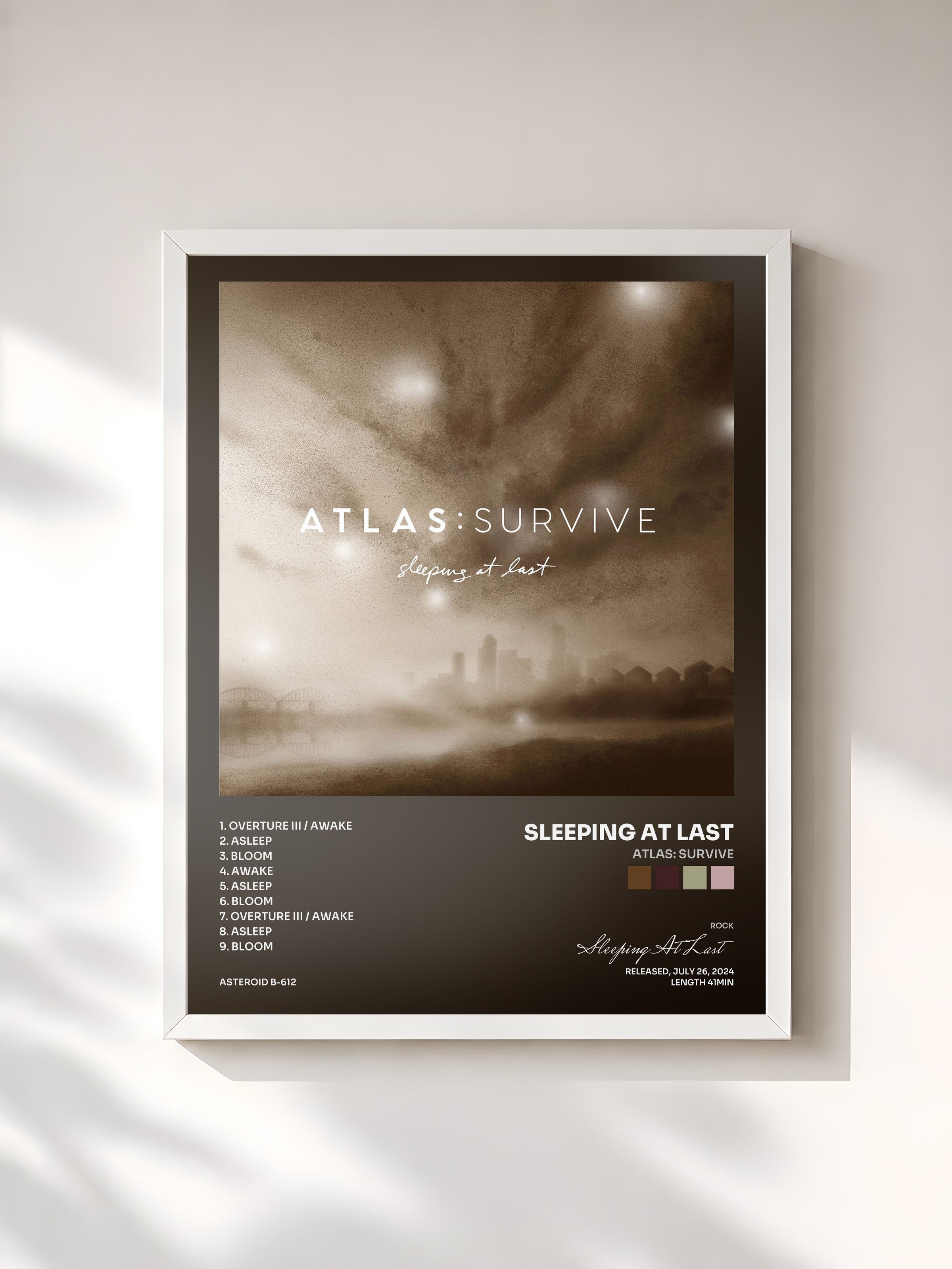 #blanc Tableau de l'album Atlas: Survive de Sleeping At Last, cadre blanc, imprimé et encadré en France