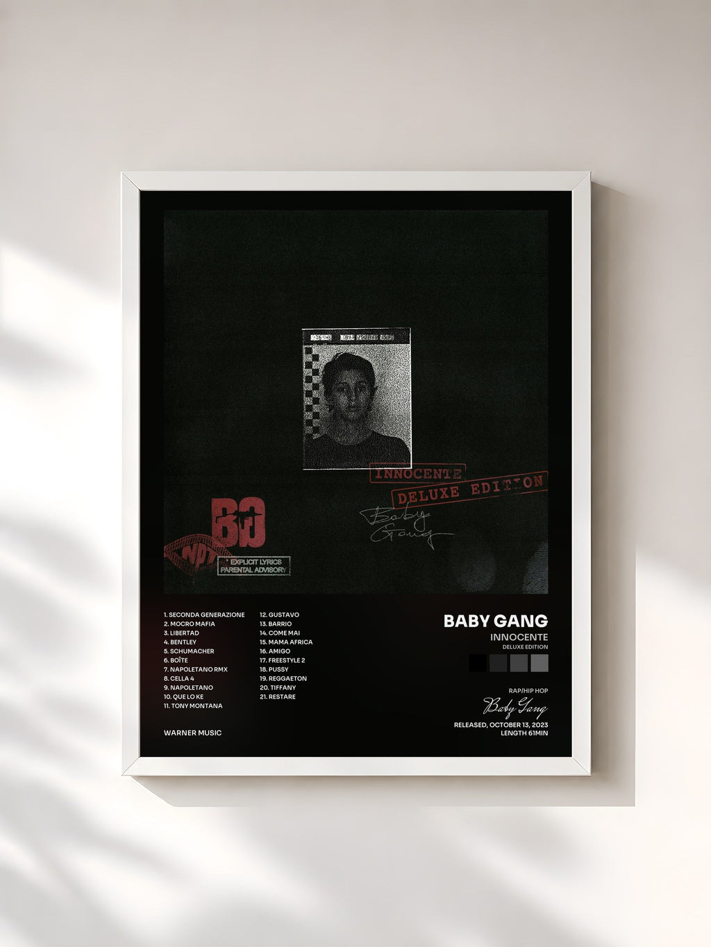 #blanc INNOCENTE (Deluxe Edition) di Baby Gang in stampa incorniciata, cornice bianca, stampata e incorniciata in Francia