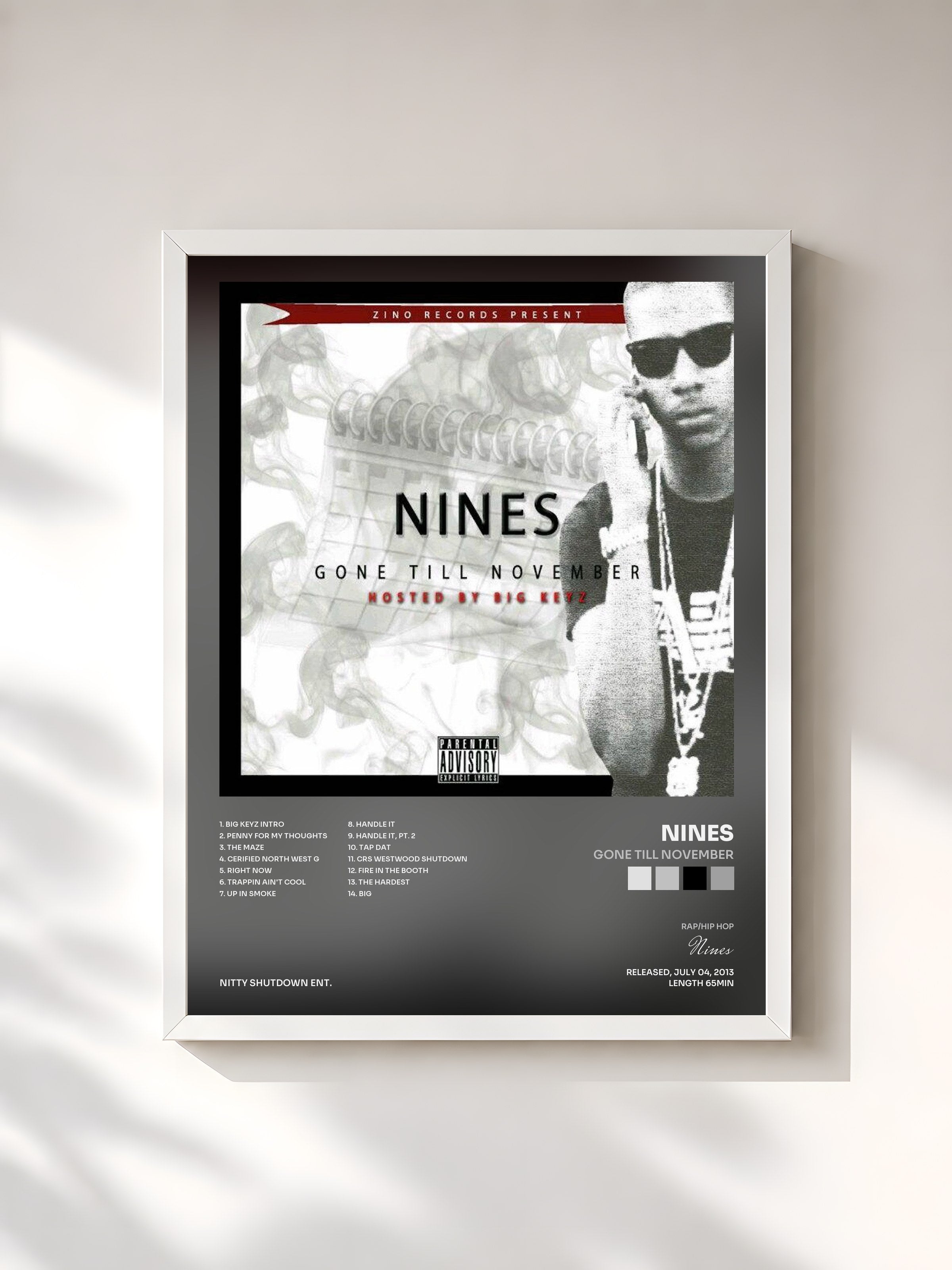 #blanc Tableau de l'album Gone Till November de Nines, cadre blanc, imprimé et encadré en France