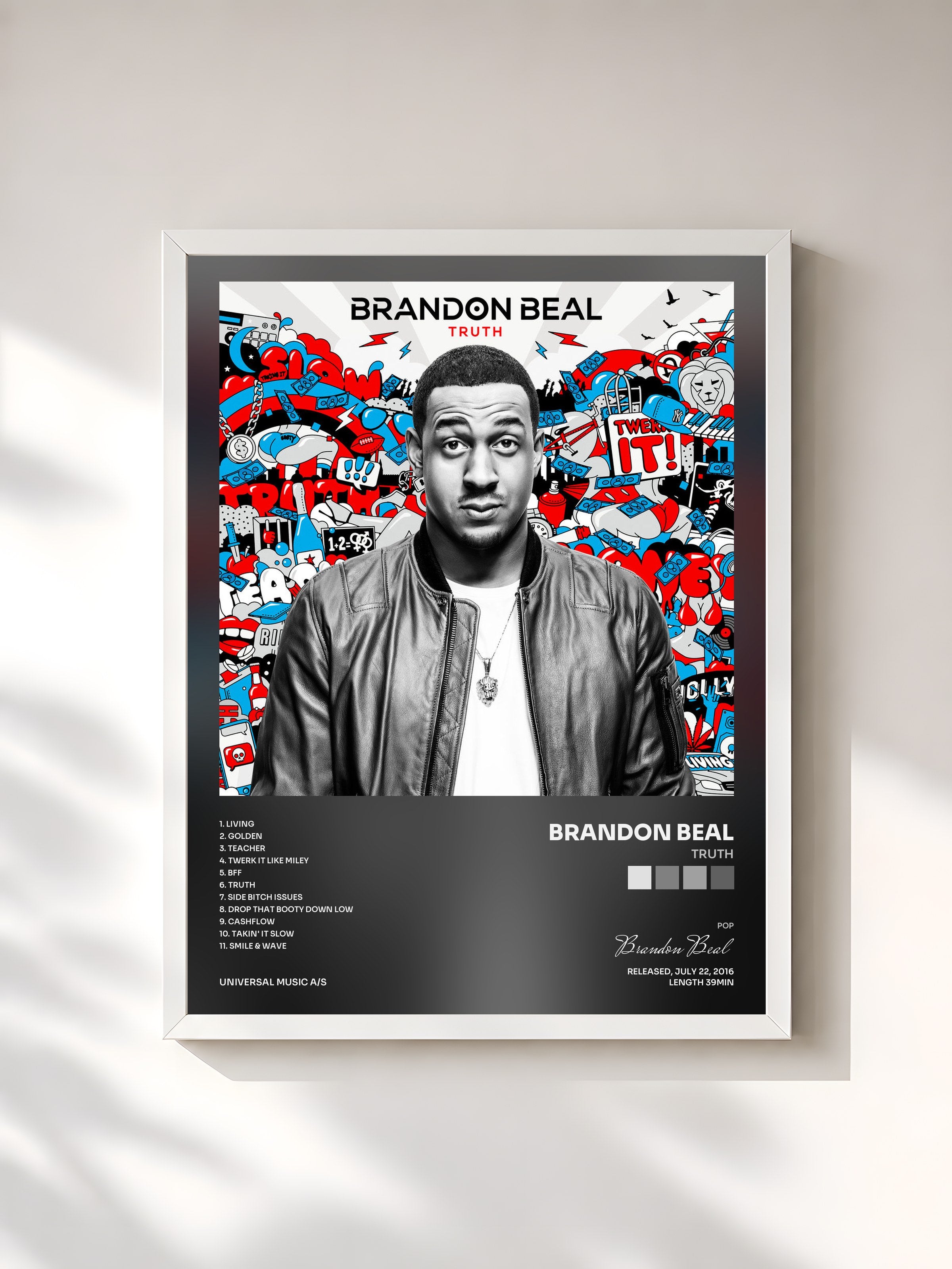#blanc Tableau de l'album Truth de Brandon Beal, cadre blanc, imprimé et encadré en France