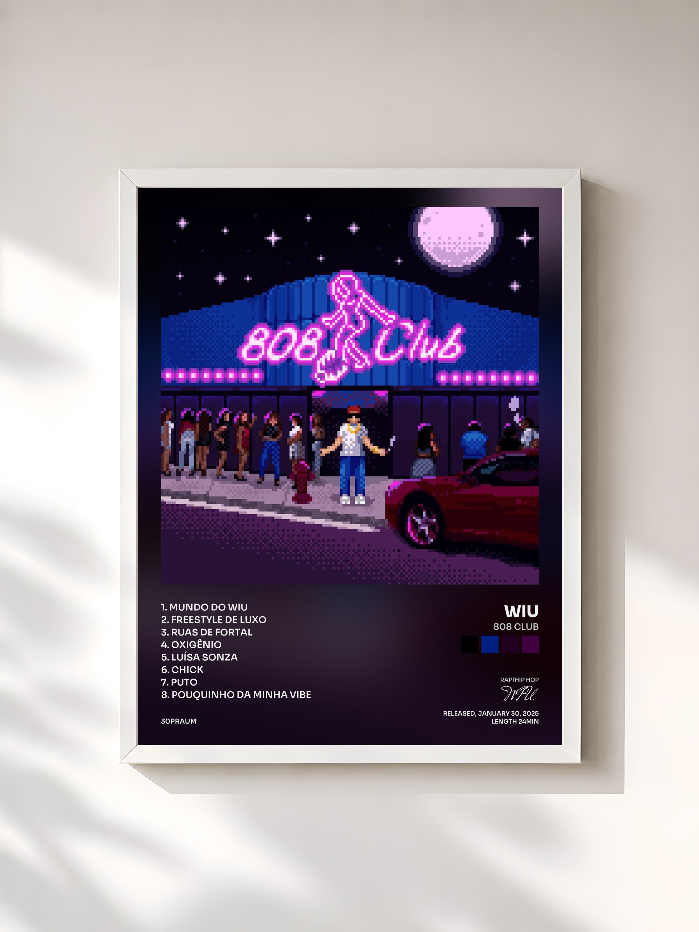 #blanc Tableau de l'album 808 CLUB de WIU, cadre blanc, imprimé et encadré en France
