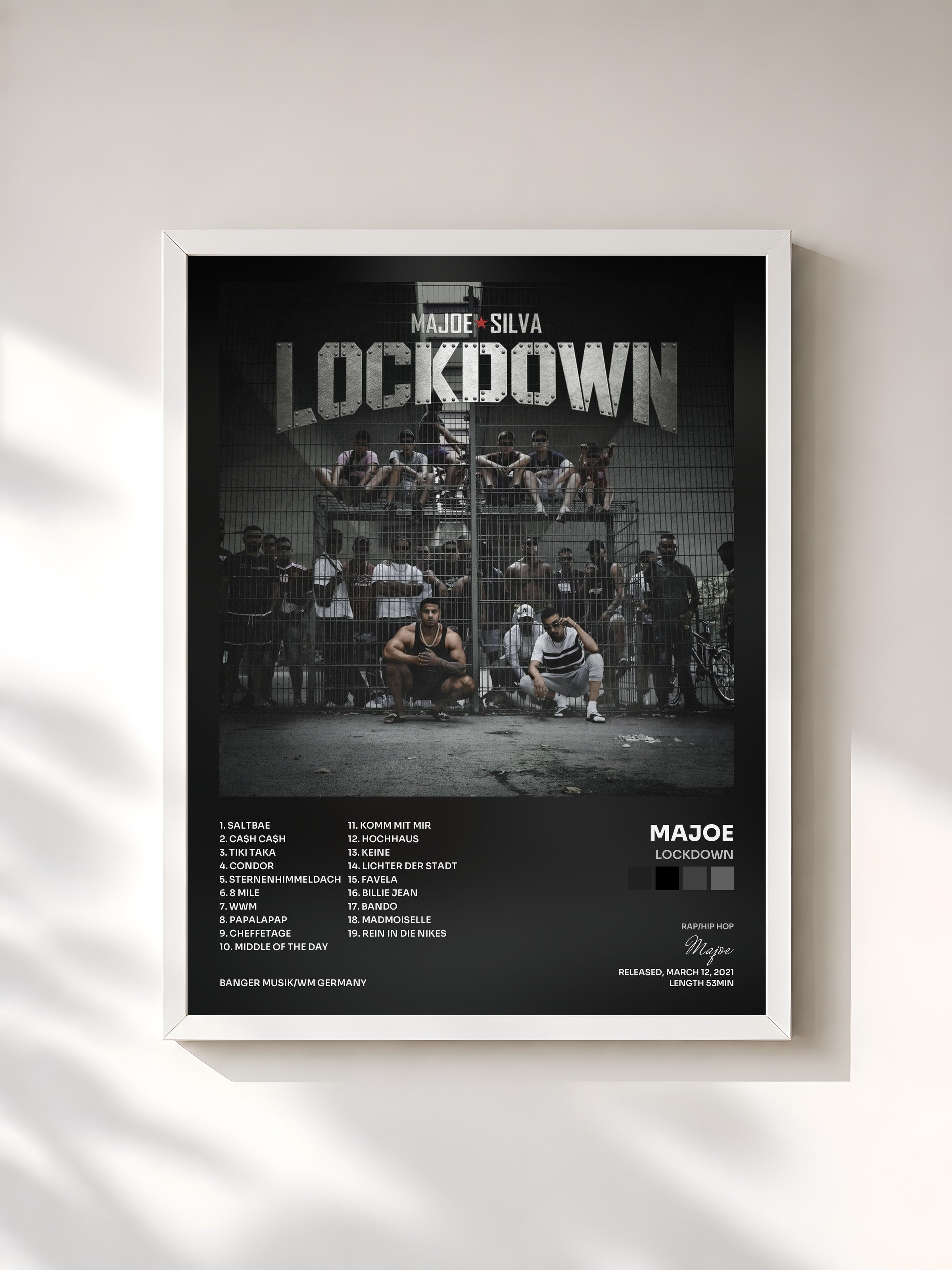 #blanc Tableau de l'album LOCKDOWN de Majoe, cadre blanc, imprimé et encadré en France