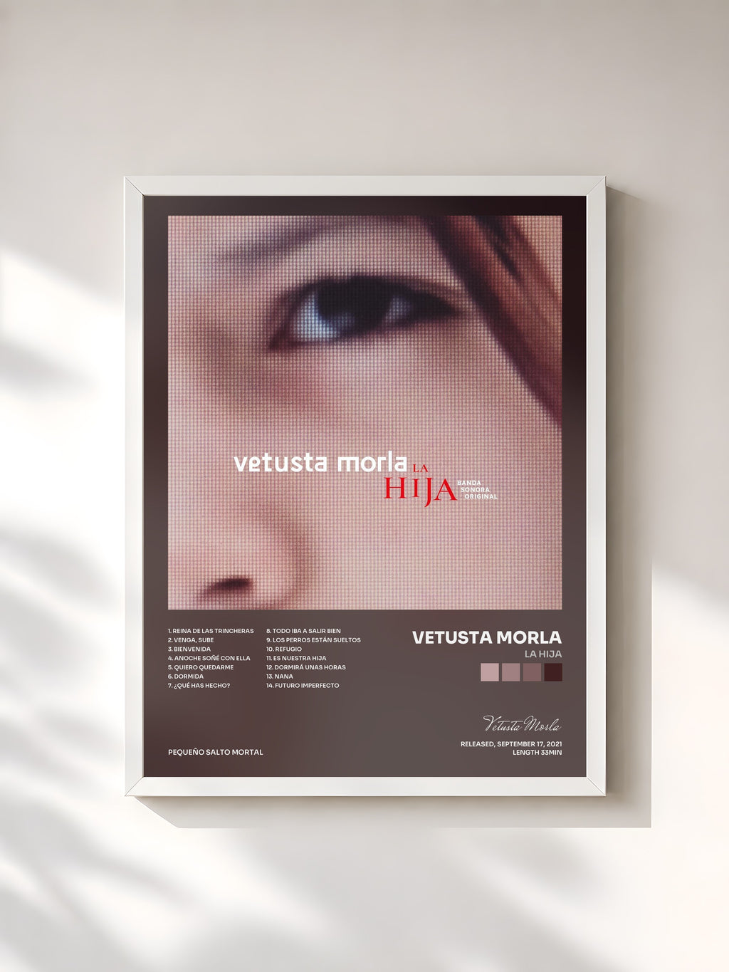#blanc Tableau de l'album La Hija de Vetusta Morla, cadre blanc, imprimé et encadré en France
