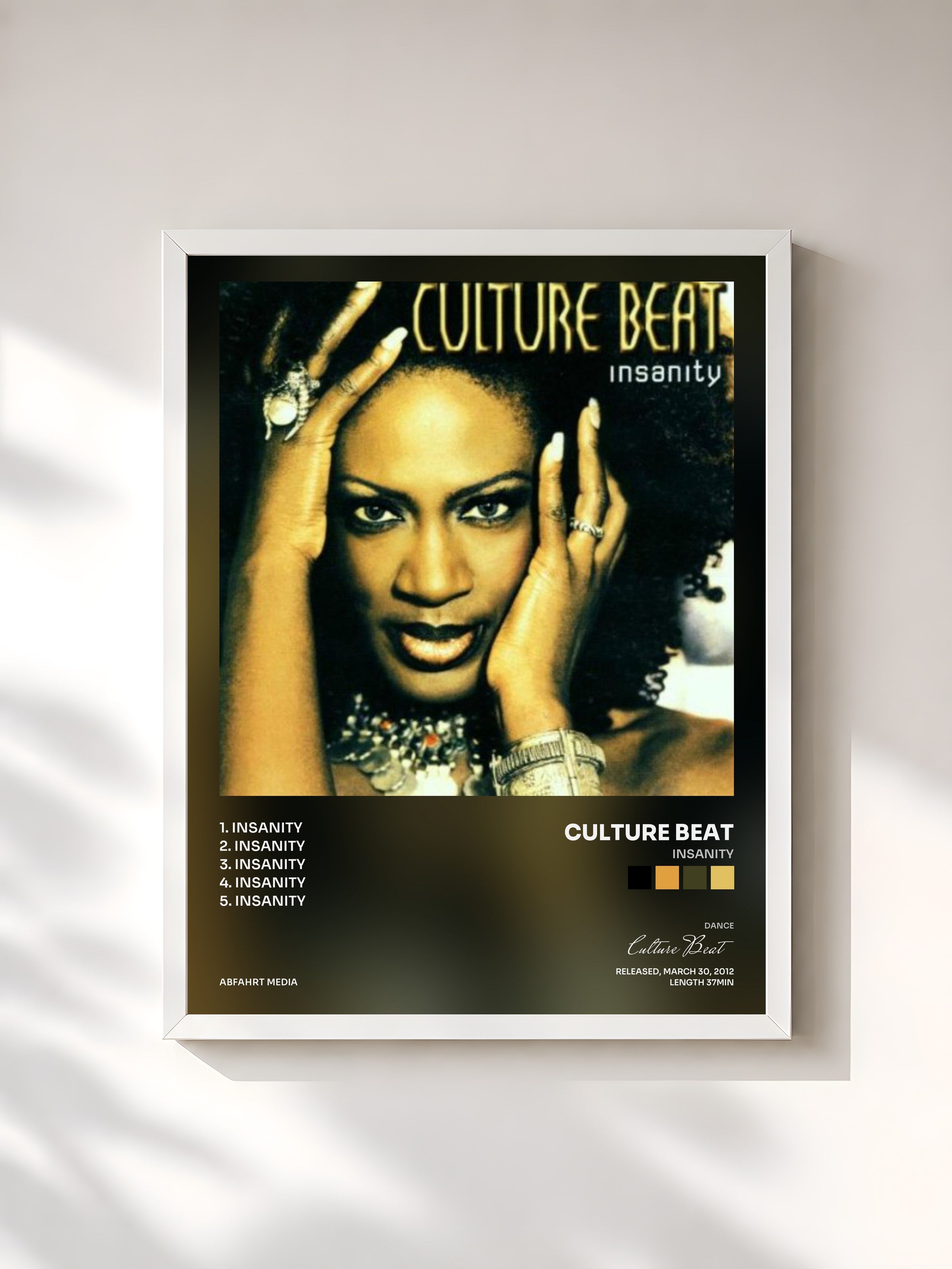 #blanc Tableau de l'album Insanity de Culture Beat, cadre blanc, imprimé et encadré en France