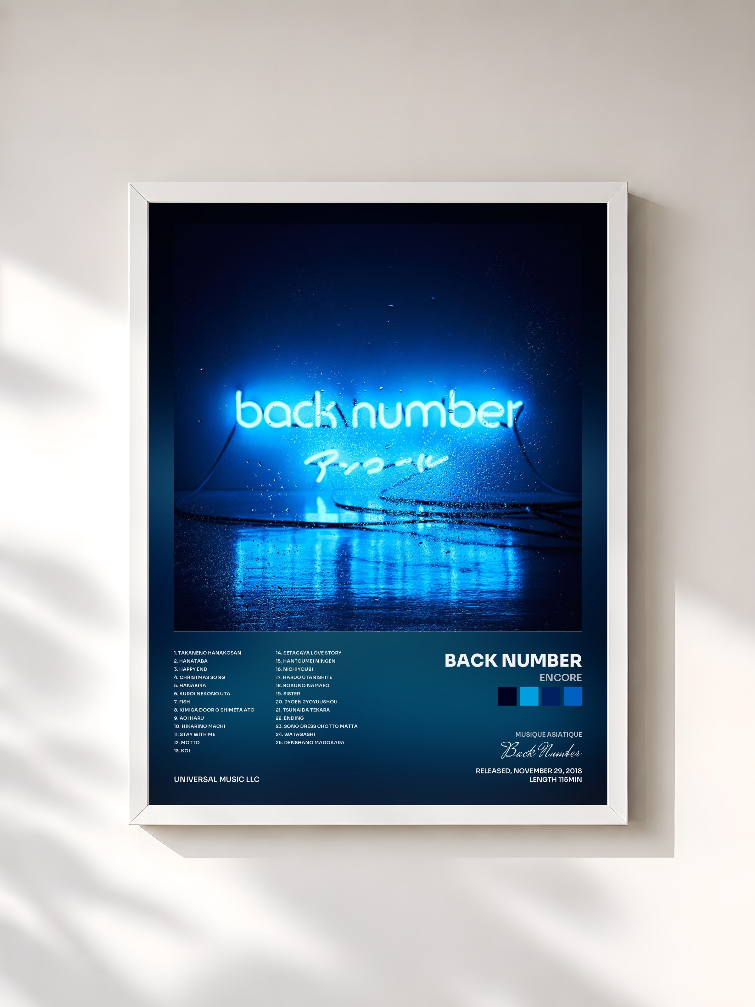 #blanc Tableau de l'album Encore de Back Number, cadre blanc, imprimé et encadré en France