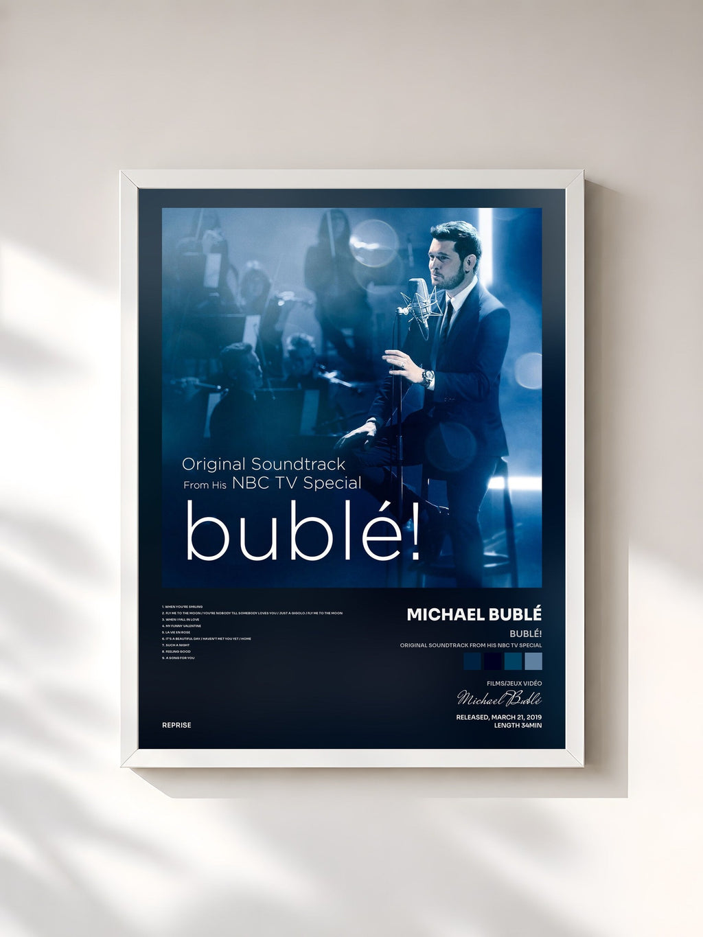 #blanc Tableau de l'album Bublé! (Original Soundtrack from his NBC TV Special) de Michael Bublé, cadre blanc, imprimé et encadré en France