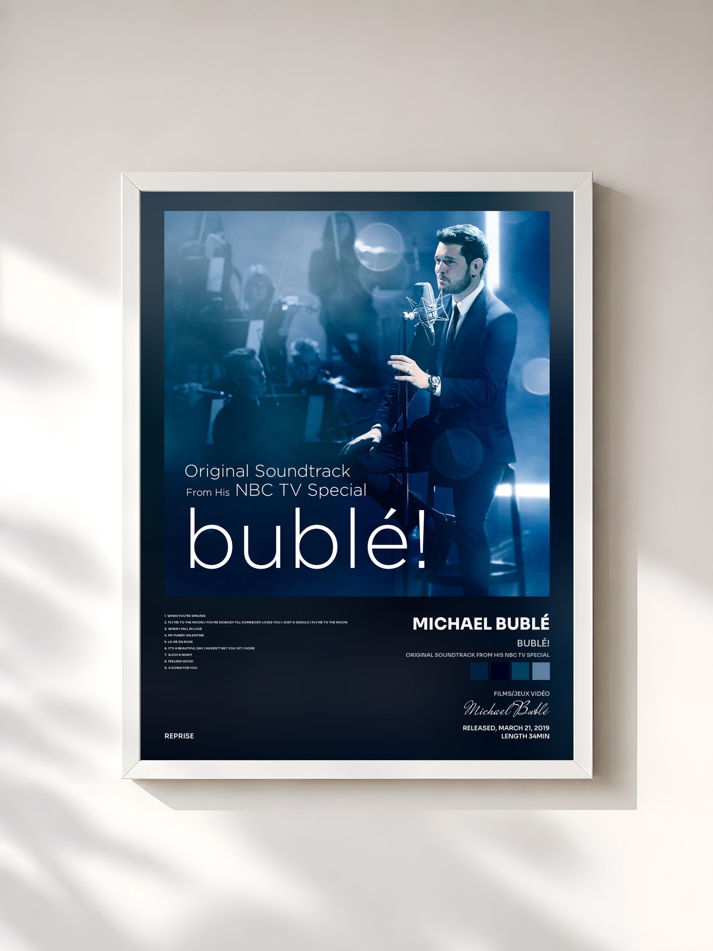 #blanc Tableau de l'album Bublé! (Original Soundtrack from his NBC TV Special) de Michael Bublé, cadre blanc, imprimé et encadré en France