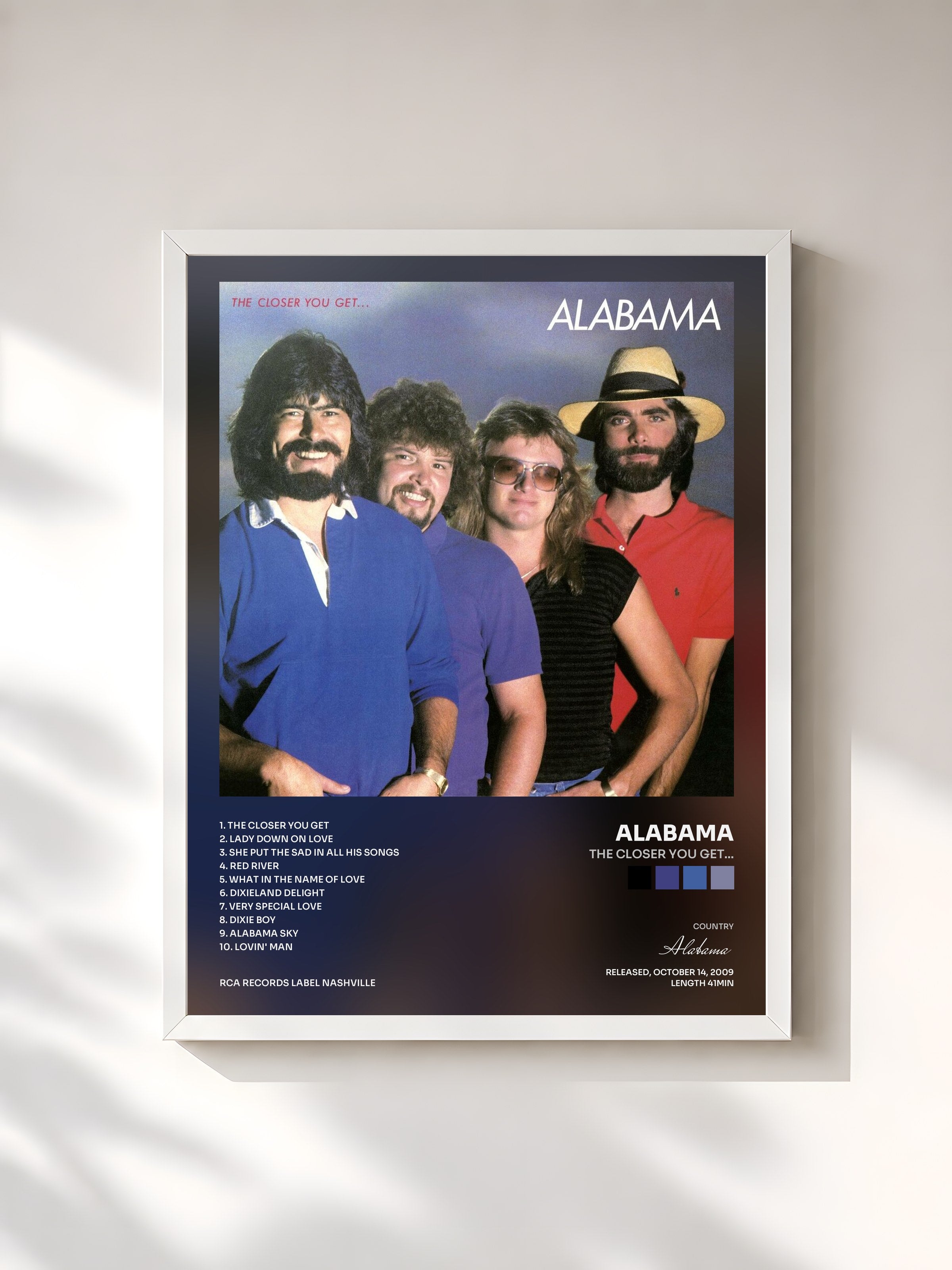 #blanc Tableau de l'album The Closer You Get... de Alabama, cadre blanc, imprimé et encadré en France