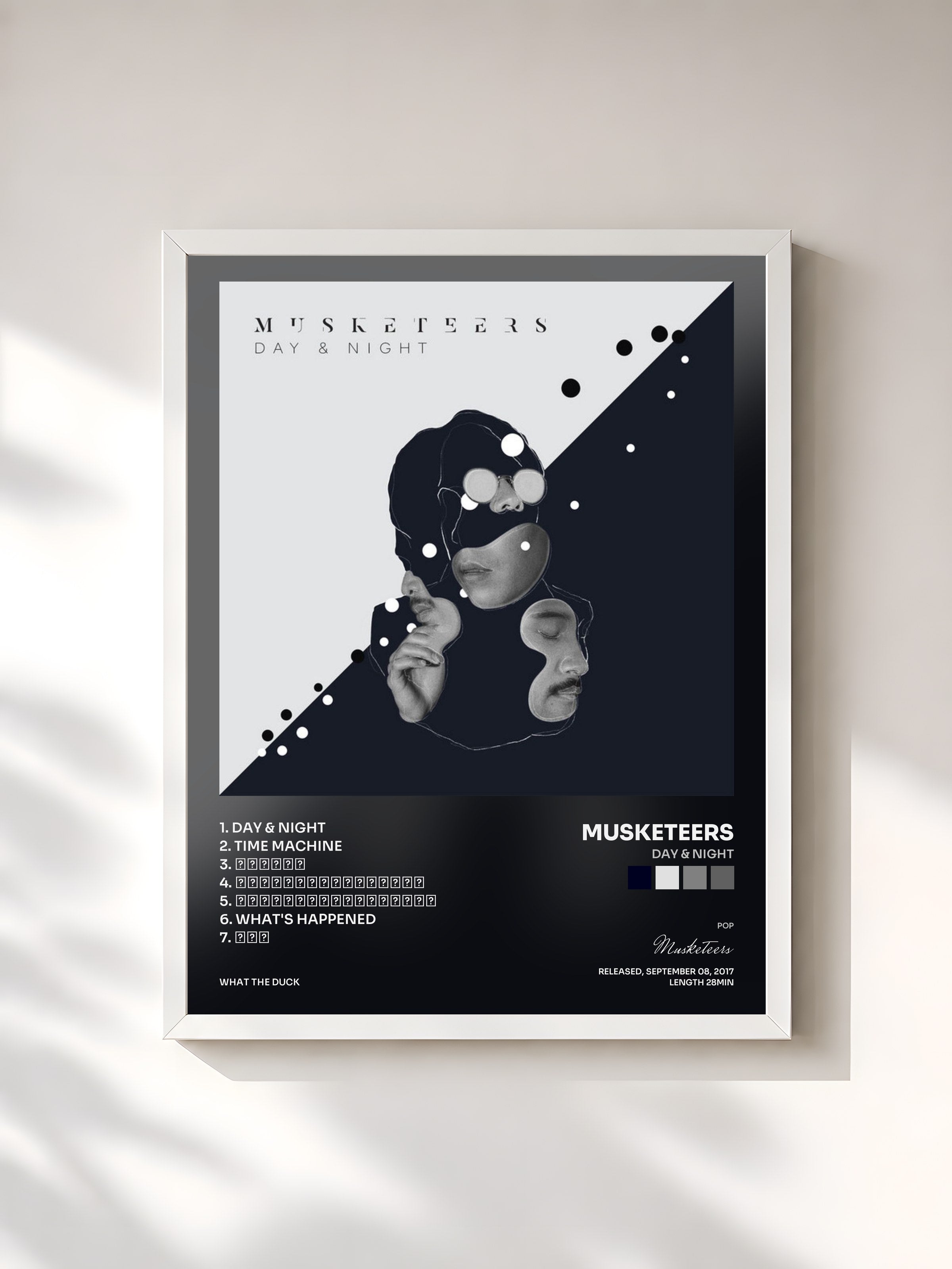 #blanc Tableau de l'album Day & Night de Musketeers, cadre blanc, imprimé et encadré en France