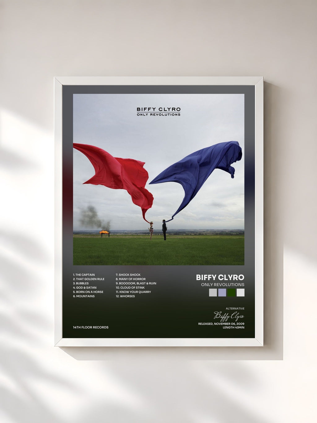 #blanc Tableau de l'album Only Revolutions de Biffy Clyro, cadre blanc, imprimé et encadré en France