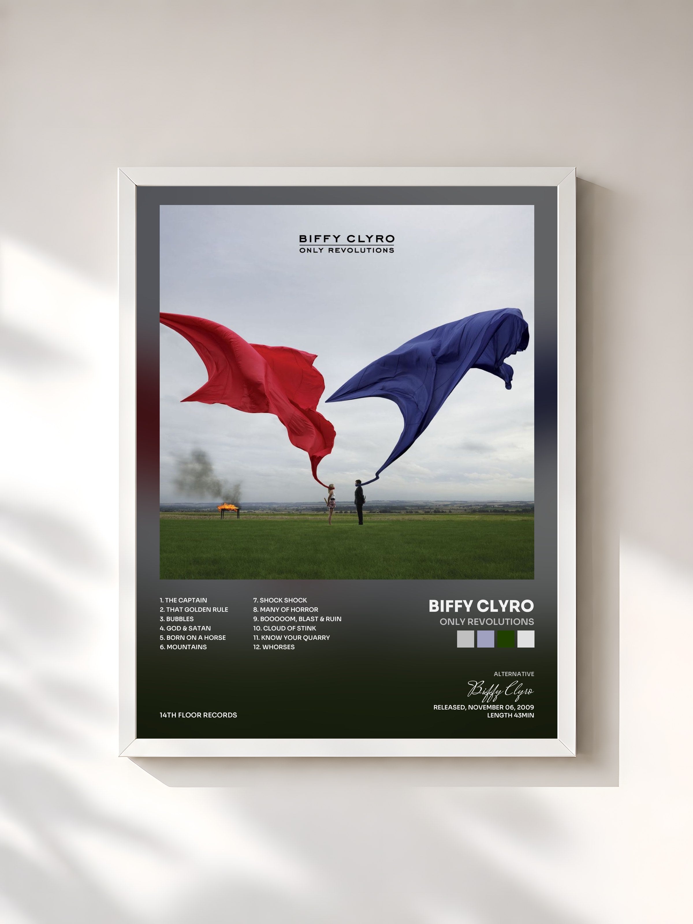 #blanc Tableau de l'album Only Revolutions de Biffy Clyro, cadre blanc, imprimé et encadré en France
