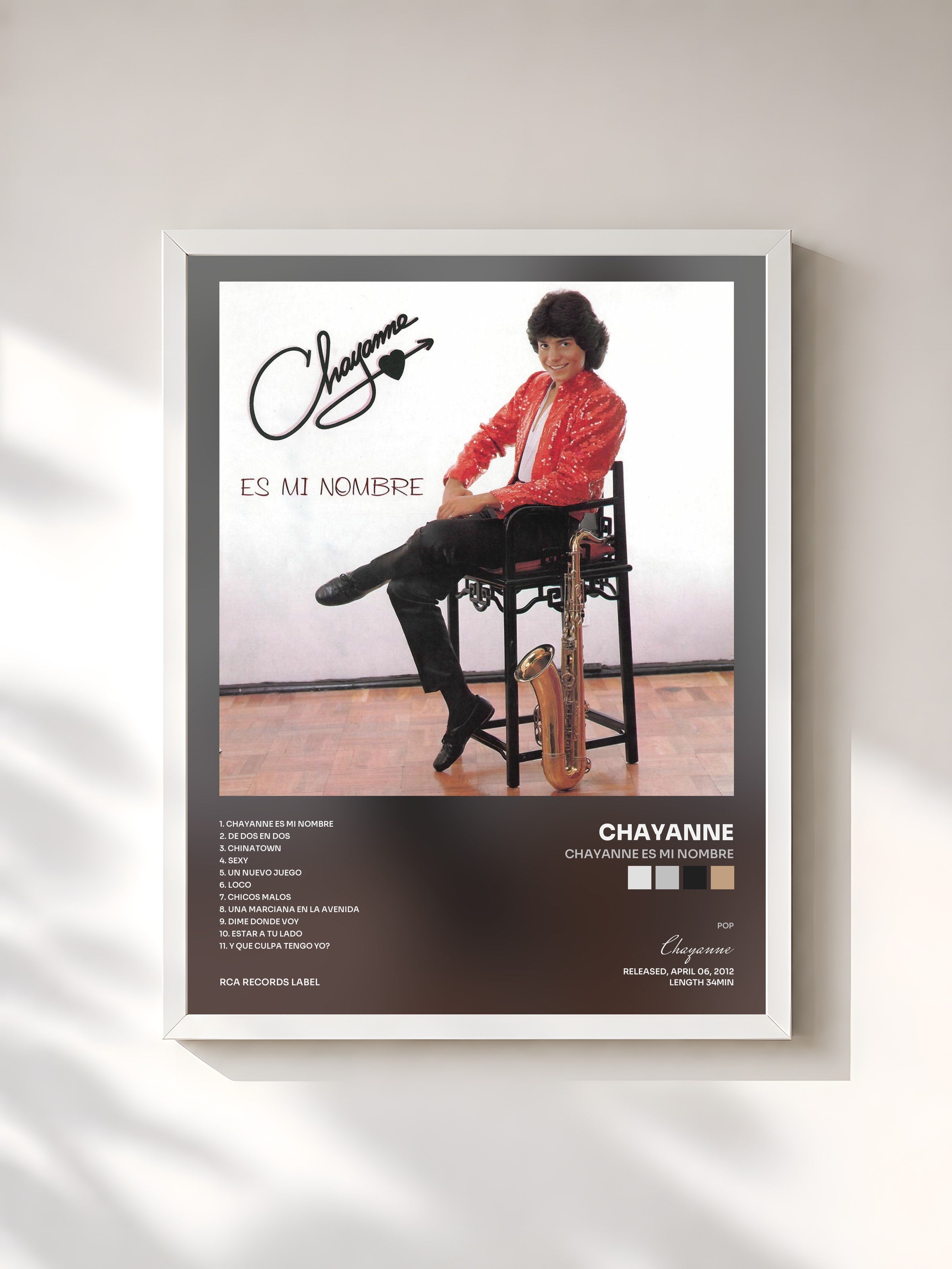 #blanc Tableau de l'album Chayanne Es Mi Nombre de Chayanne, cadre blanc, imprimé et encadré en France