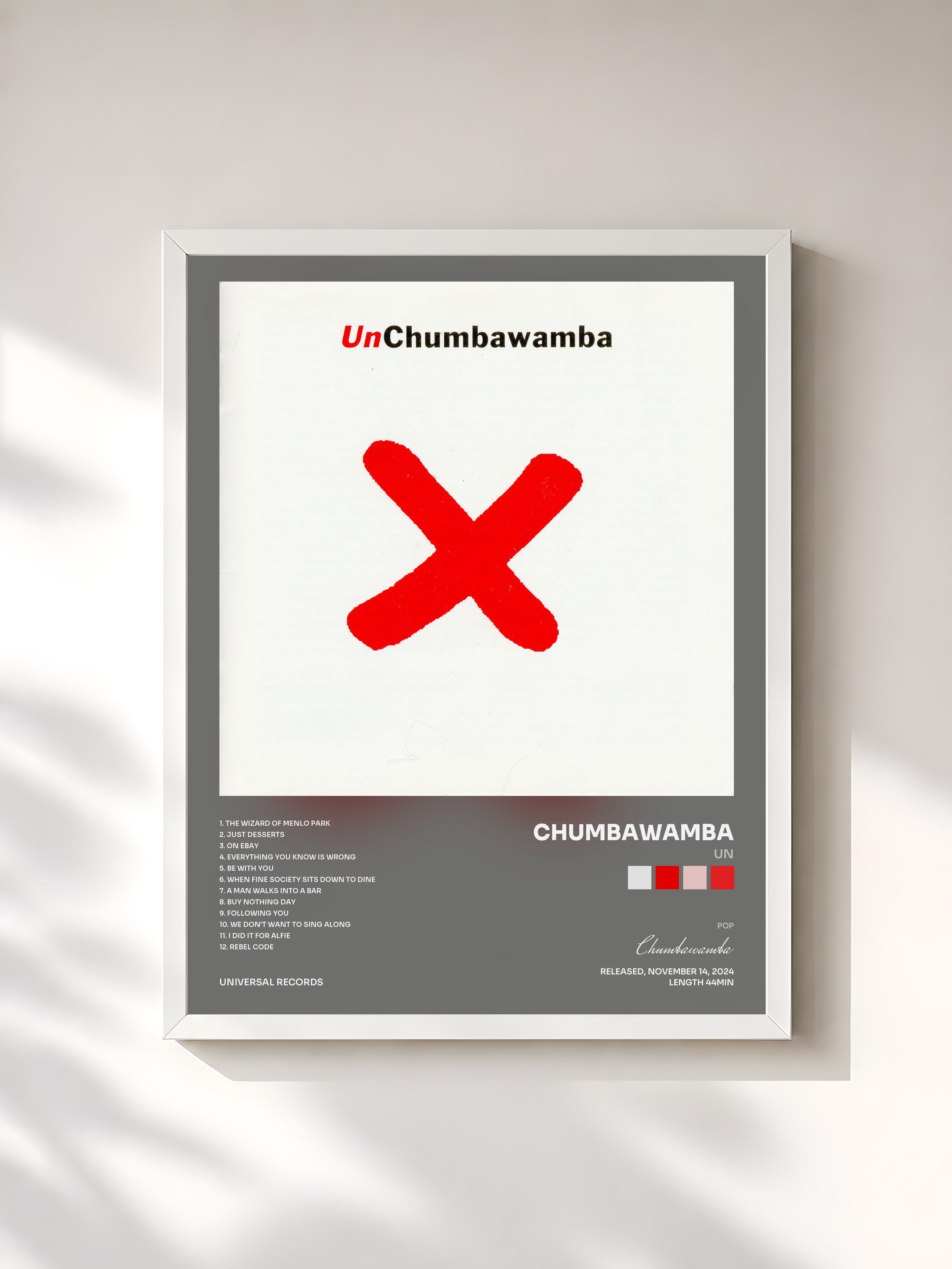 #blanc Tableau de l'album Un de Chumbawamba, cadre blanc, imprimé et encadré en France