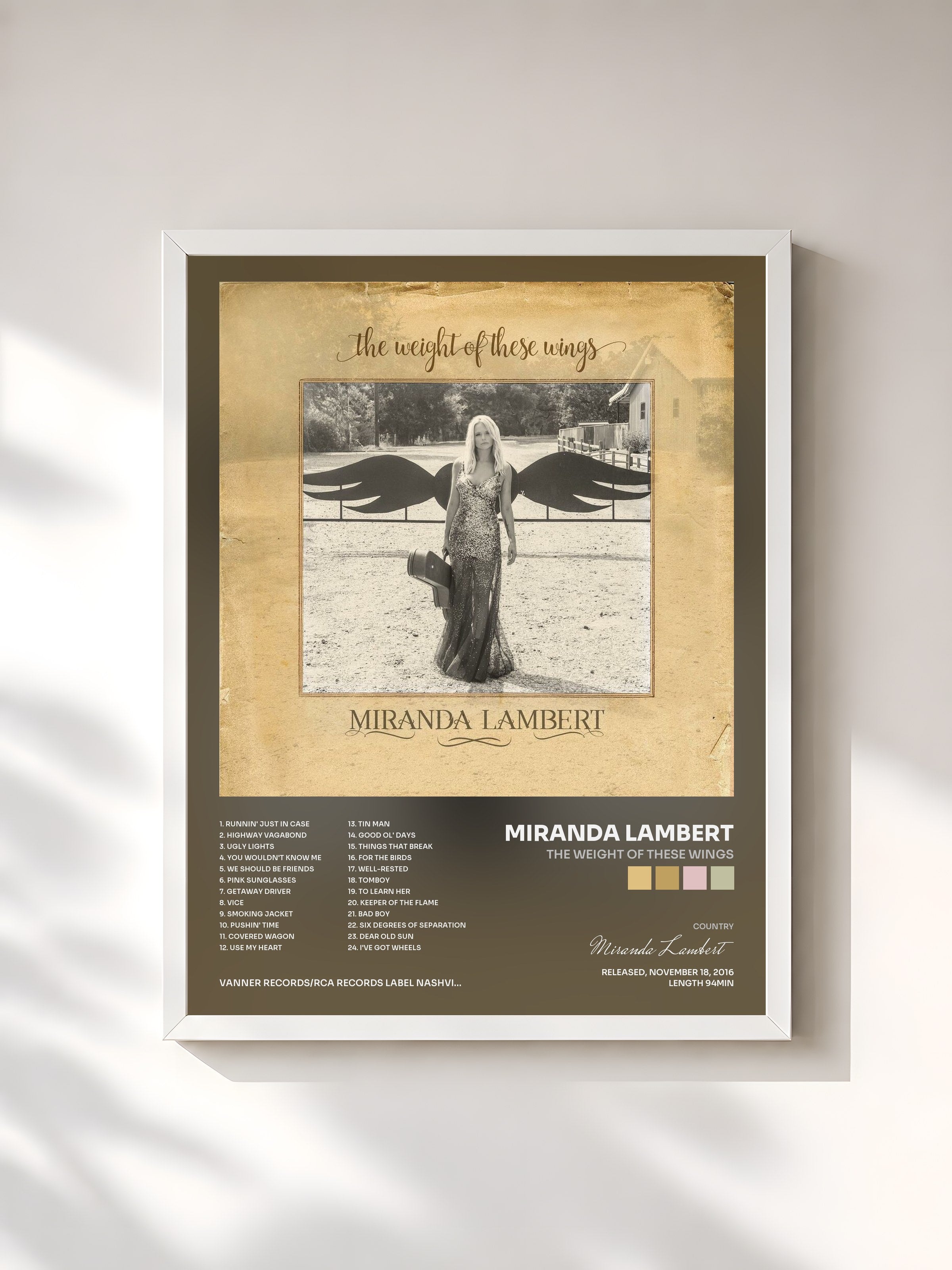 #blanc Tableau de l'album The Weight of These Wings de Miranda Lambert, cadre blanc, imprimé et encadré en France