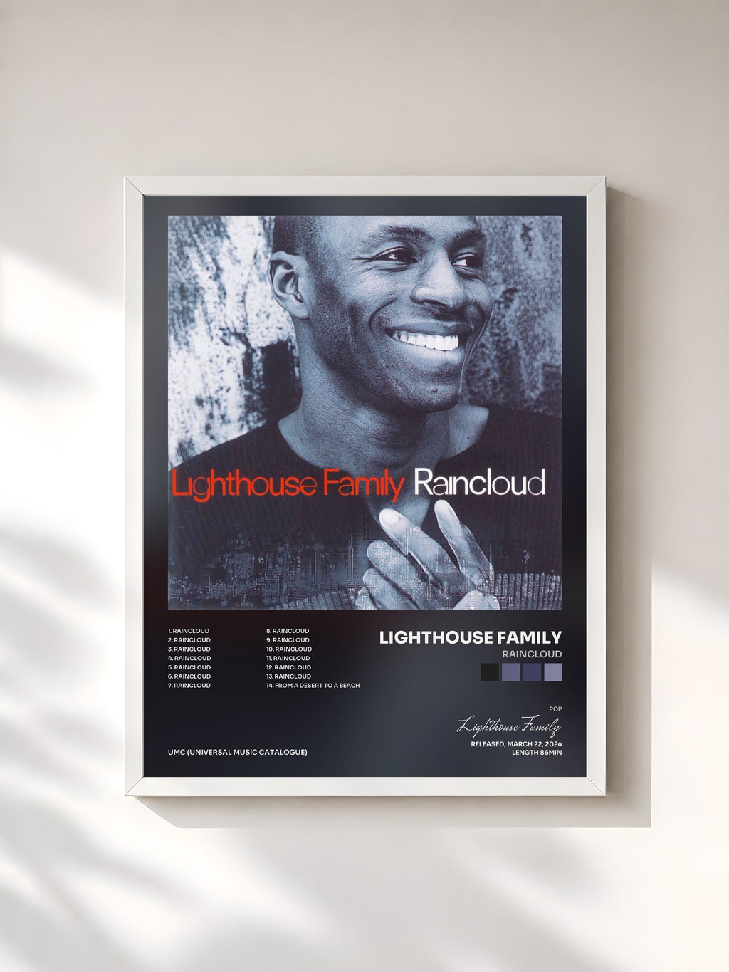 #blanc Tableau de l'album Raincloud de Lighthouse Family, cadre blanc, imprimé et encadré en France
