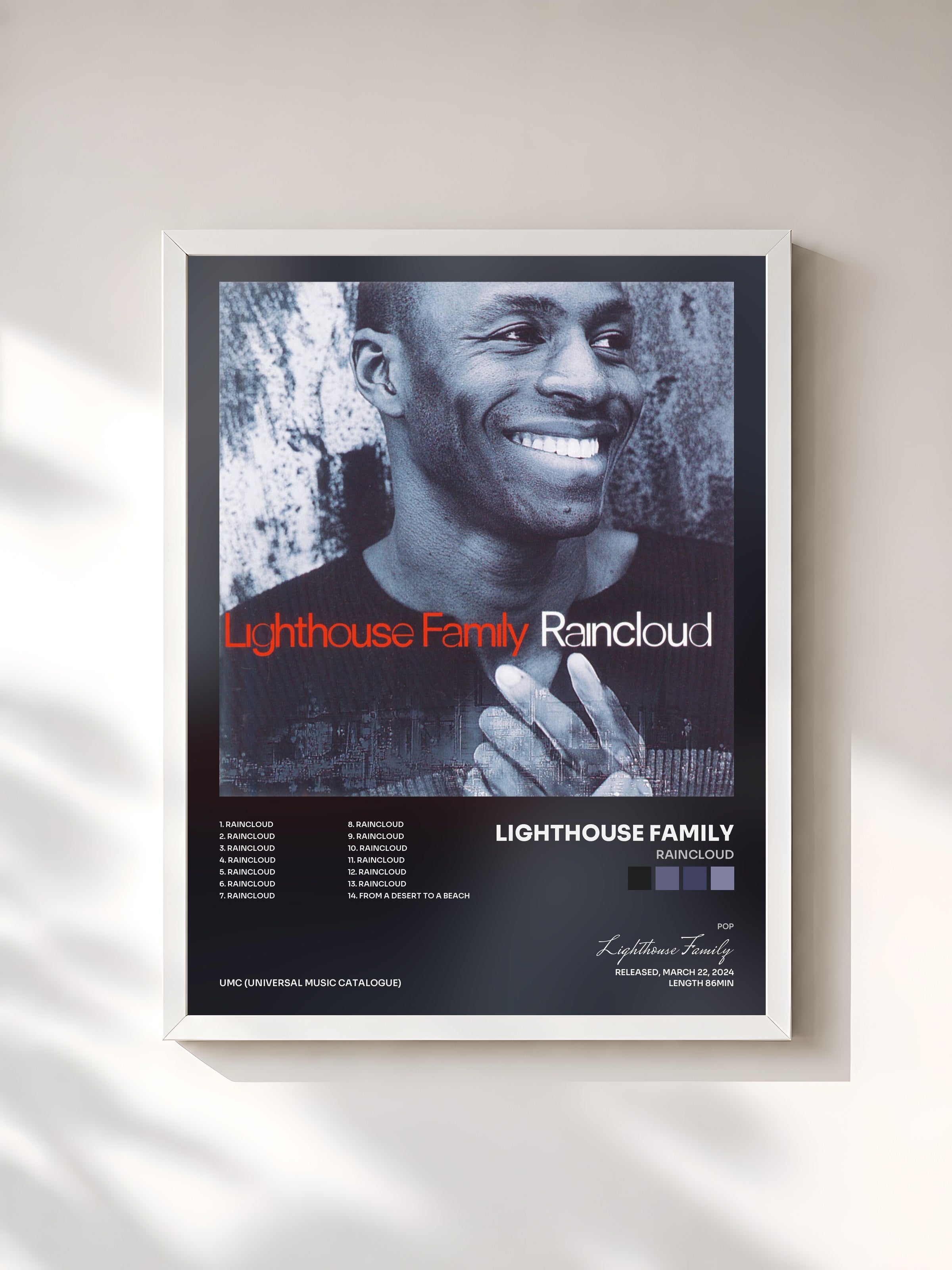 #blanc Tableau de l'album Raincloud de Lighthouse Family, cadre blanc, imprimé et encadré en France