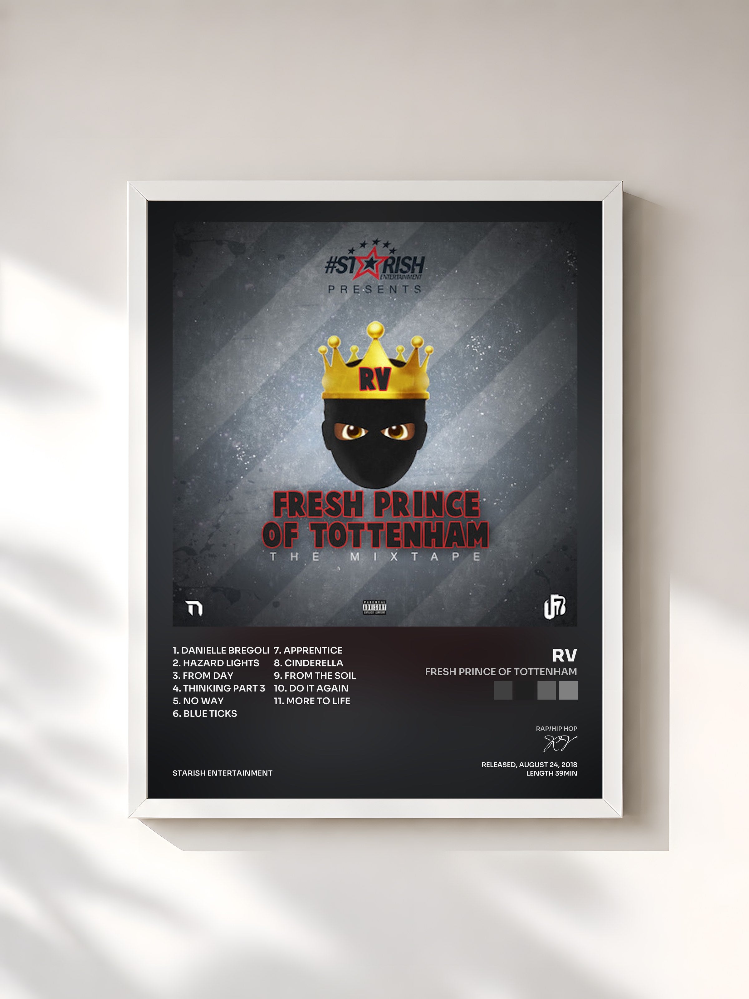 #blanc Tableau de l'album Fresh Prince Of Tottenham de RV, cadre blanc, imprimé et encadré en France