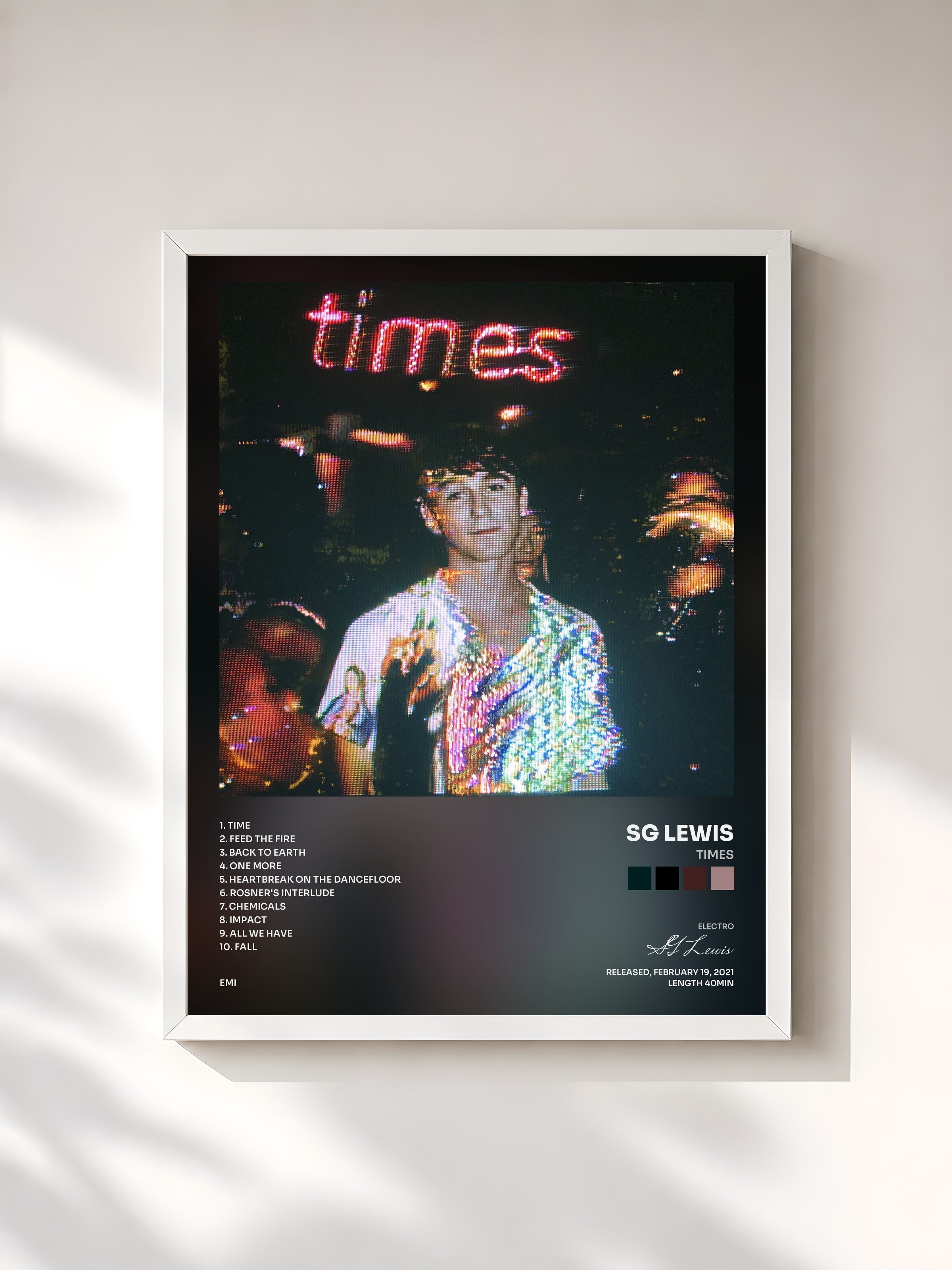 #blanc Tableau de l'album times de SG Lewis, cadre blanc, imprimé et encadré en France