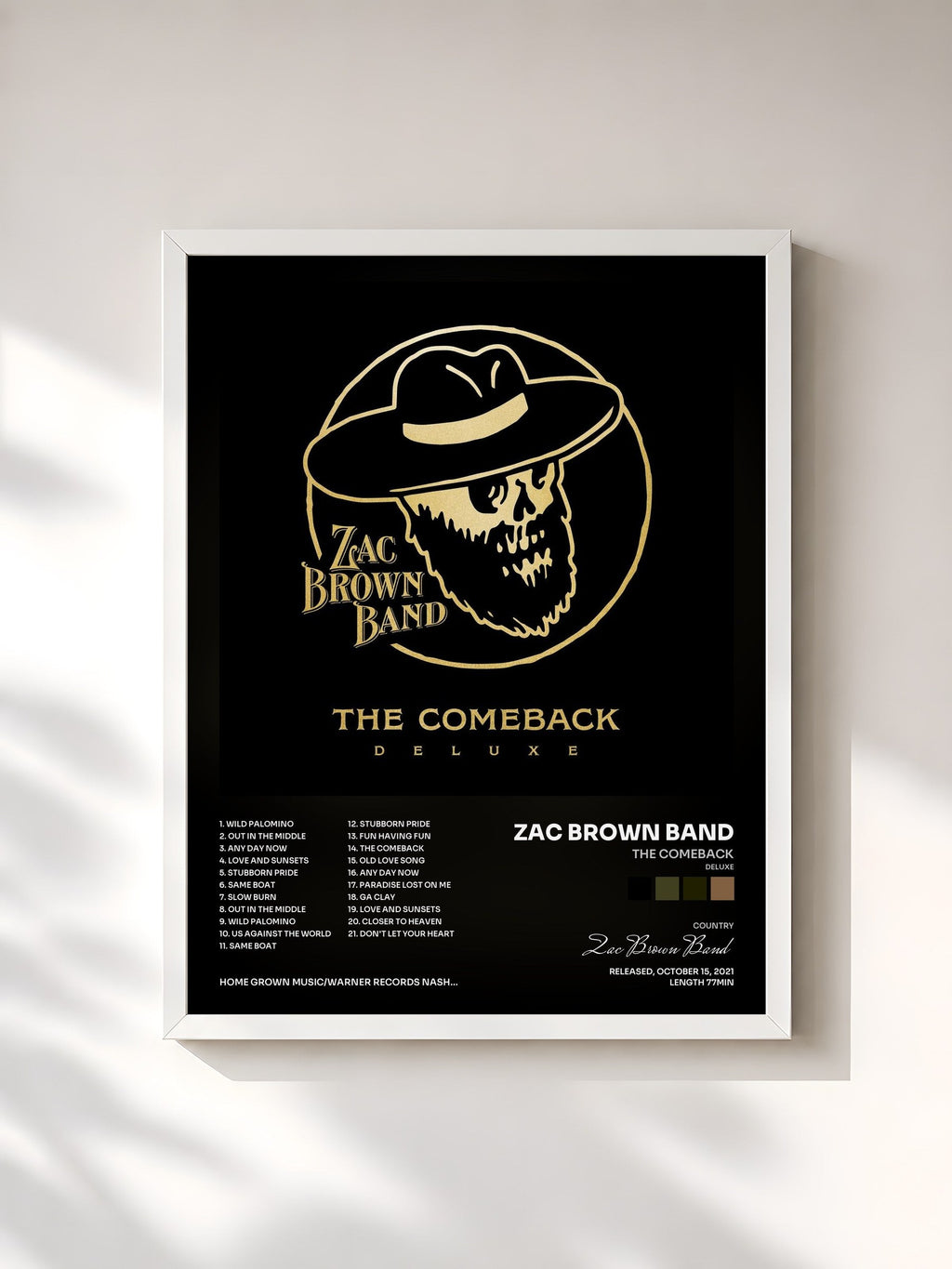 #blanc The Comeback (Deluxe) de Zac Brown Band en lámina enmarcada, marco blanco, impresa y enmarcada en Francia