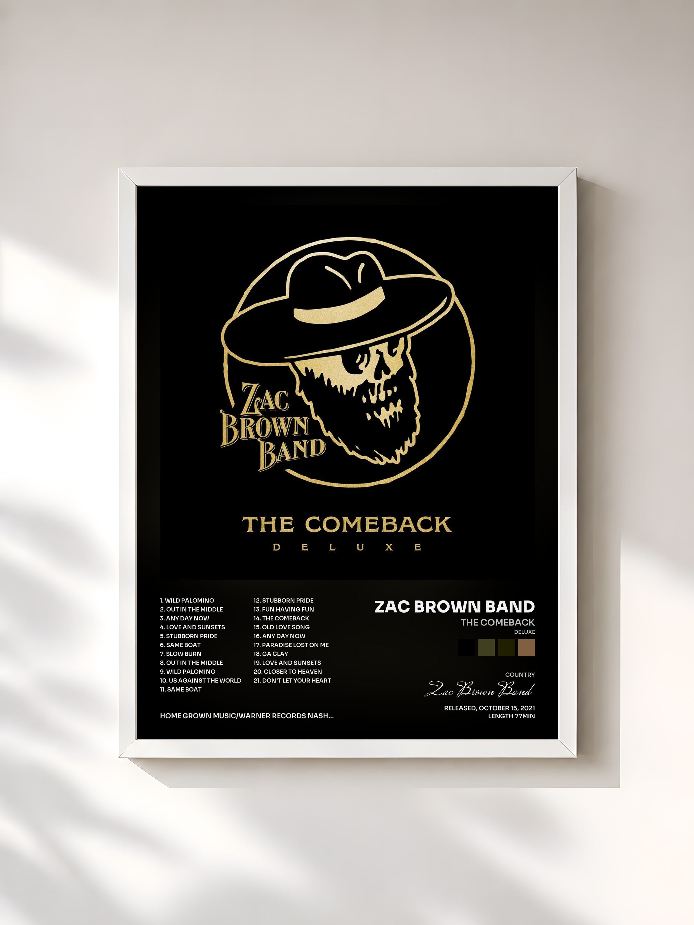 #blanc Tableau de l'album The Comeback (Deluxe) de Zac Brown Band, cadre blanc, imprimé et encadré en France