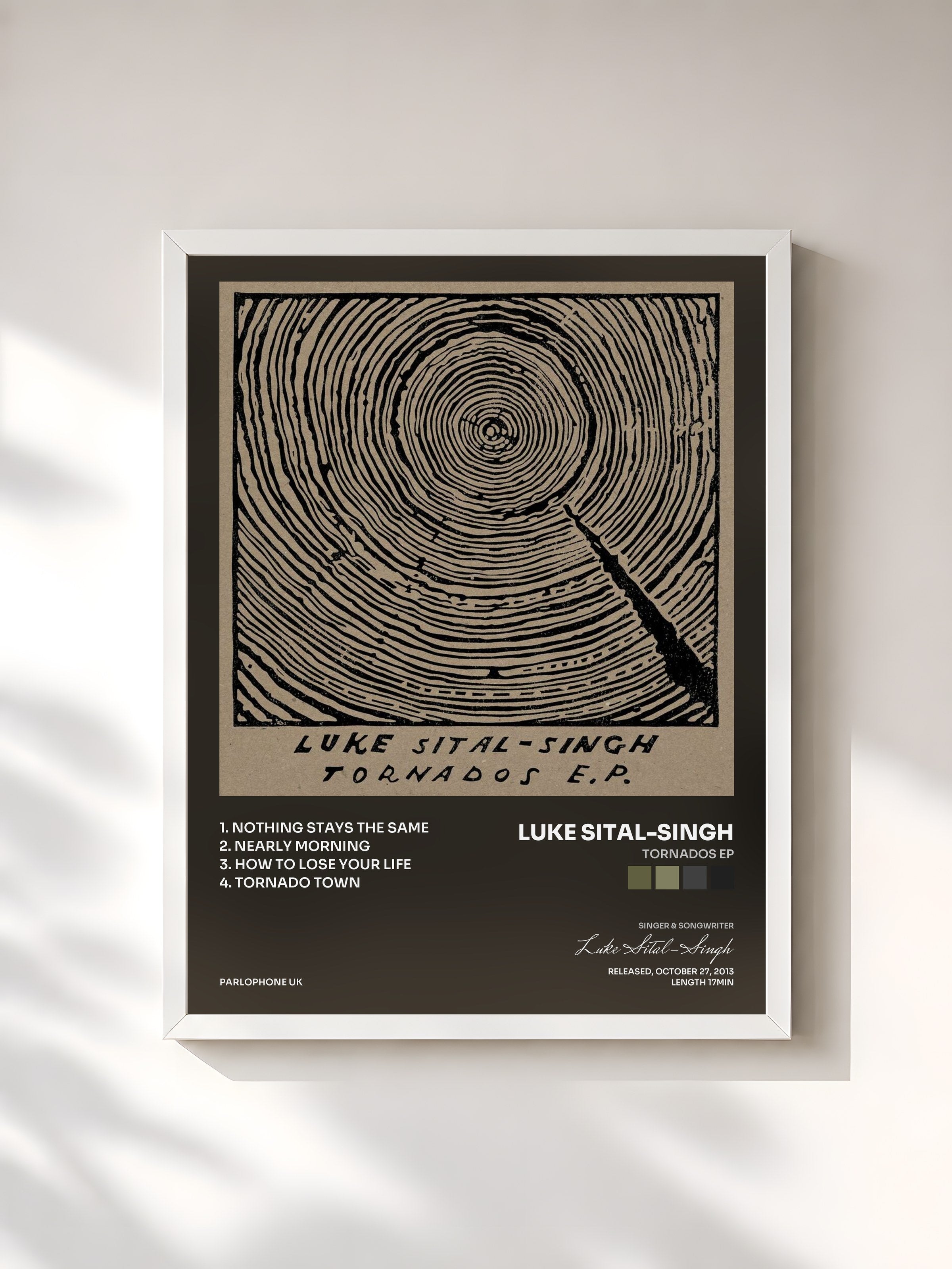 #blanc Tableau de l'album Tornados EP de Luke Sital-Singh, cadre blanc, imprimé et encadré en France