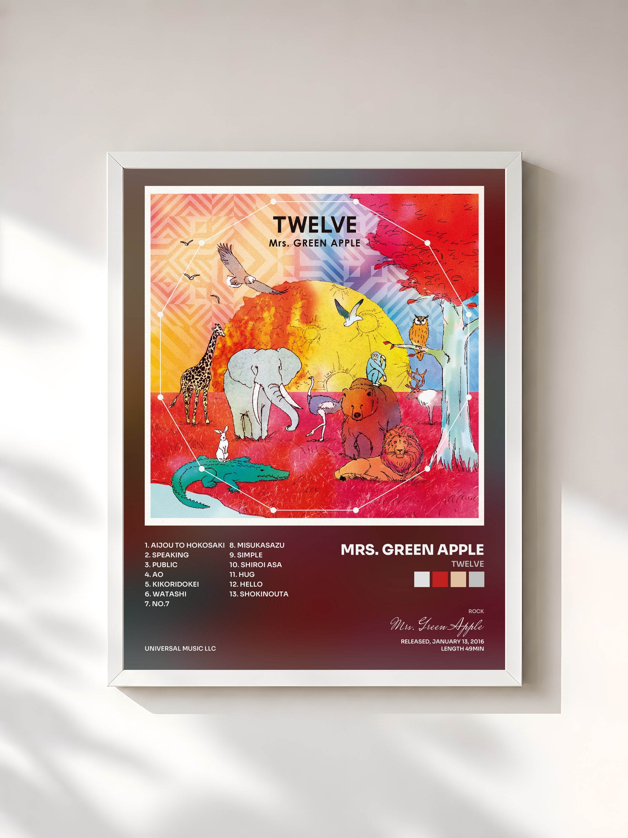 #blanc Tableau de l'album Twelve de Mrs. Green Apple, cadre blanc, imprimé et encadré en France