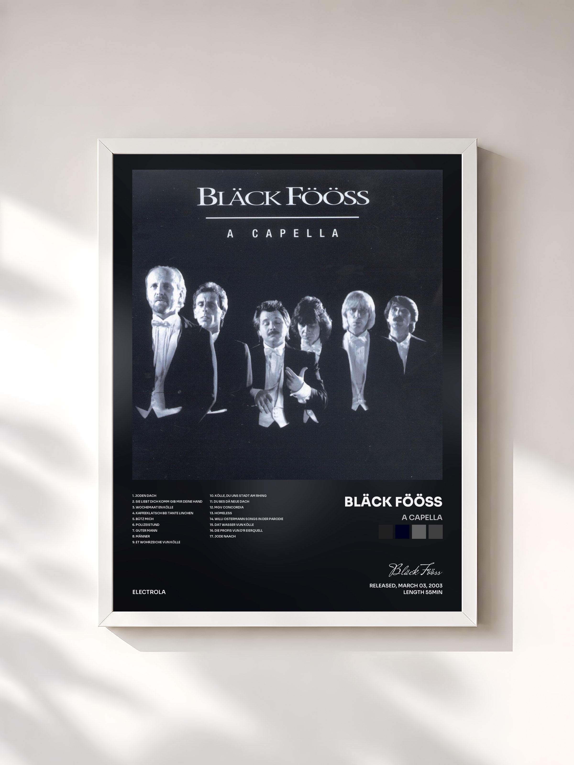 #blanc Tableau de l'album A Capella de Bläck Fööss, cadre blanc, imprimé et encadré en France
