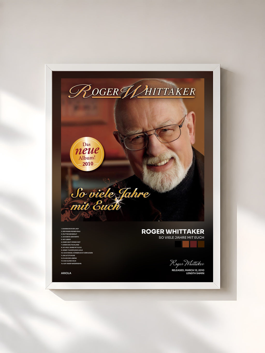#blanc Tableau de l'album So viele Jahre mit euch de Roger Whittaker, cadre blanc, imprimé et encadré en France