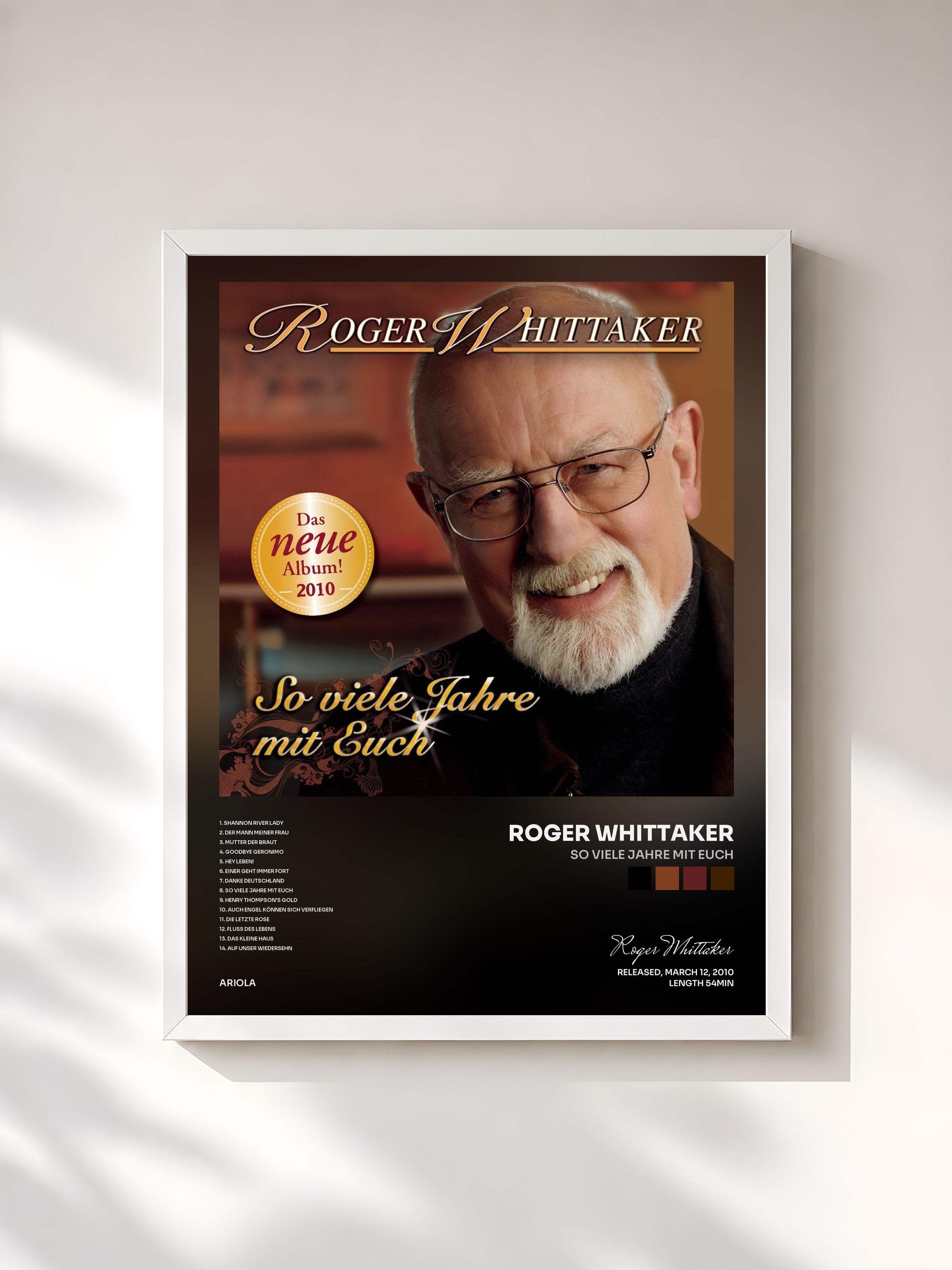 #blanc Tableau de l'album So viele Jahre mit euch de Roger Whittaker, cadre blanc, imprimé et encadré en France