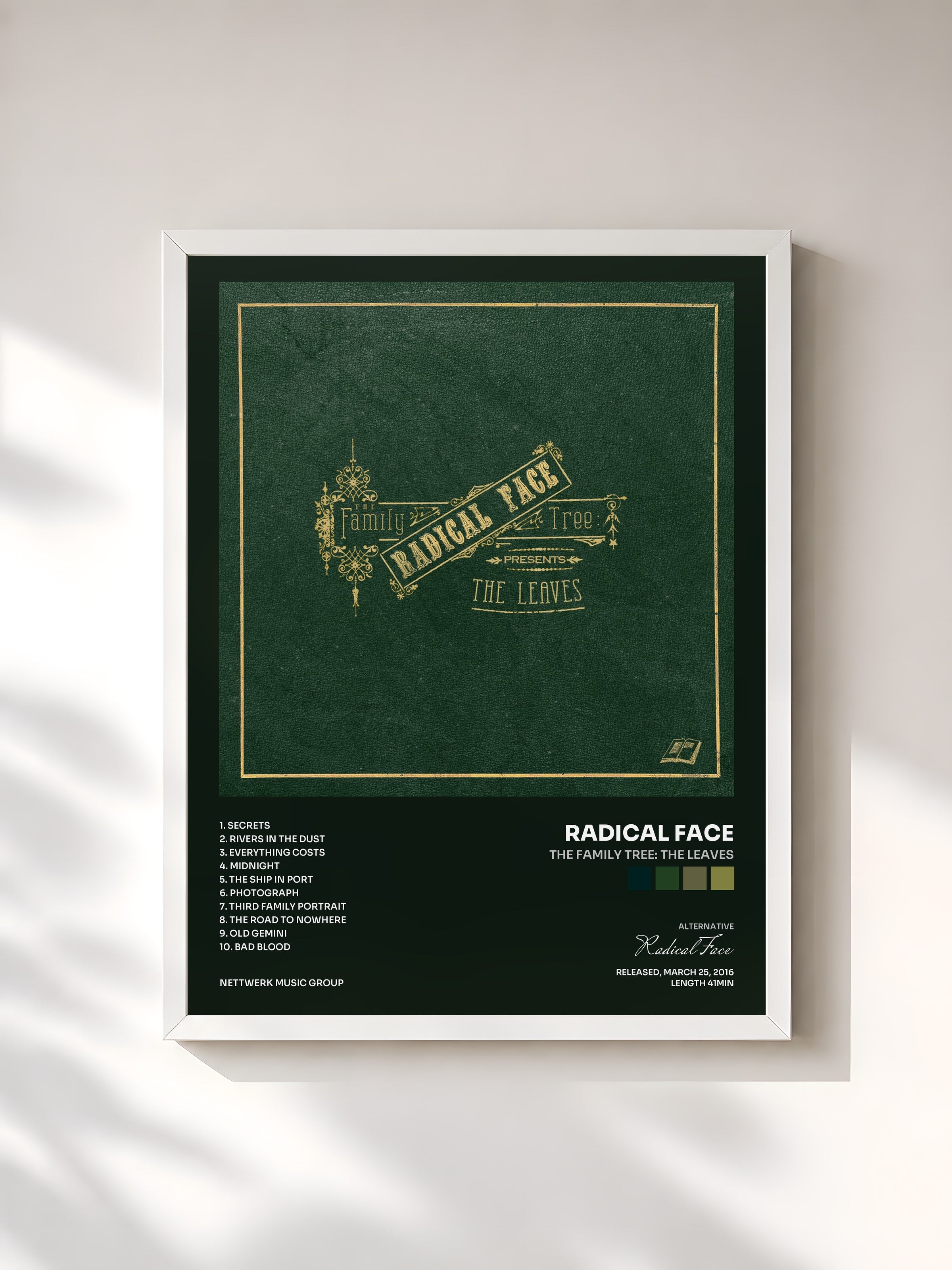 #blanc Tableau de l'album The Family Tree: The Leaves de Radical Face, cadre blanc, imprimé et encadré en France