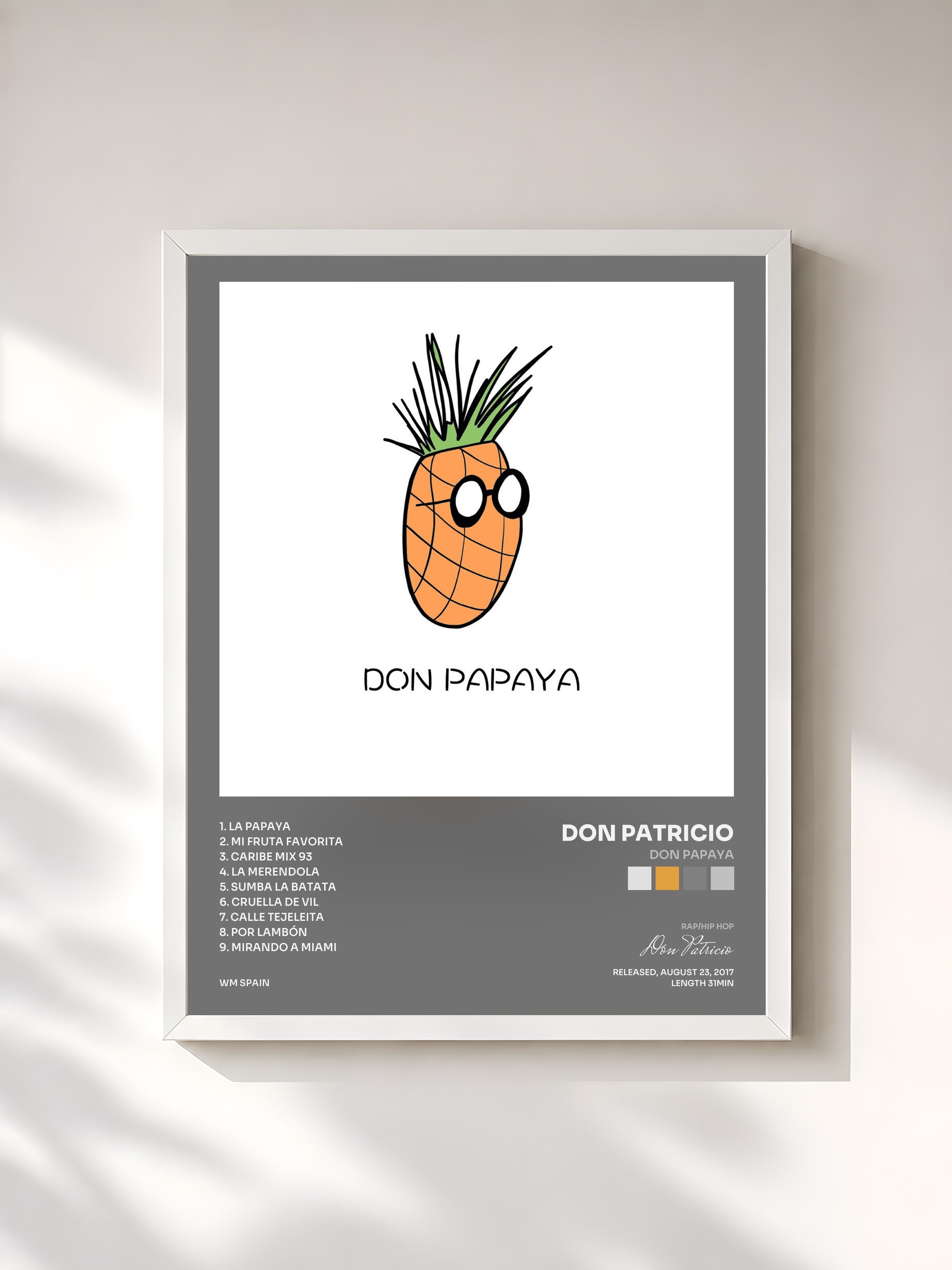 #blanc Tableau de l'album Don Papaya de Don Patricio, cadre blanc, imprimé et encadré en France