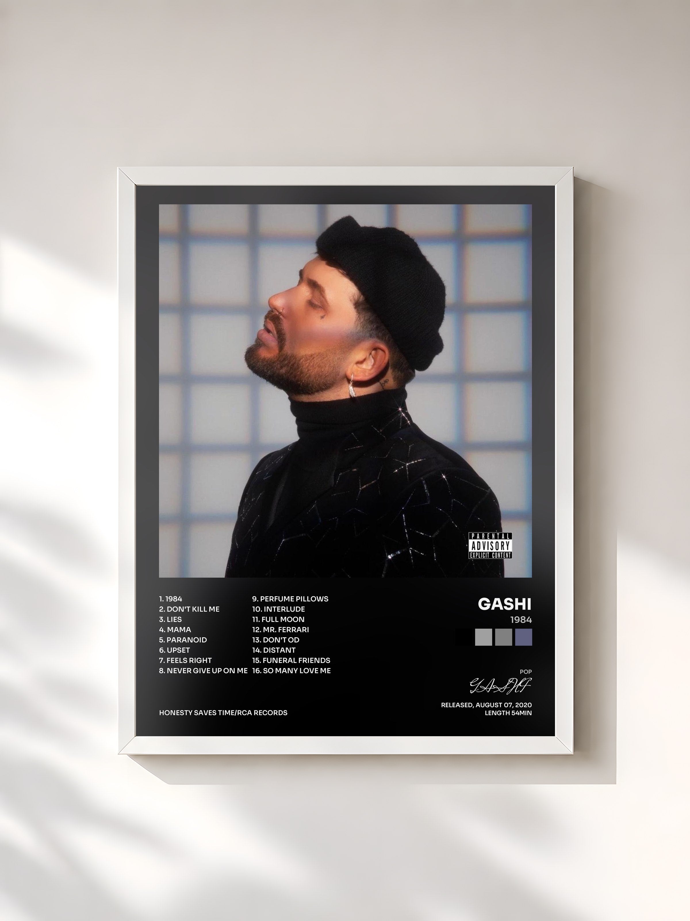 #blanc Tableau de l'album 1984 de GASHI, cadre blanc, imprimé et encadré en France