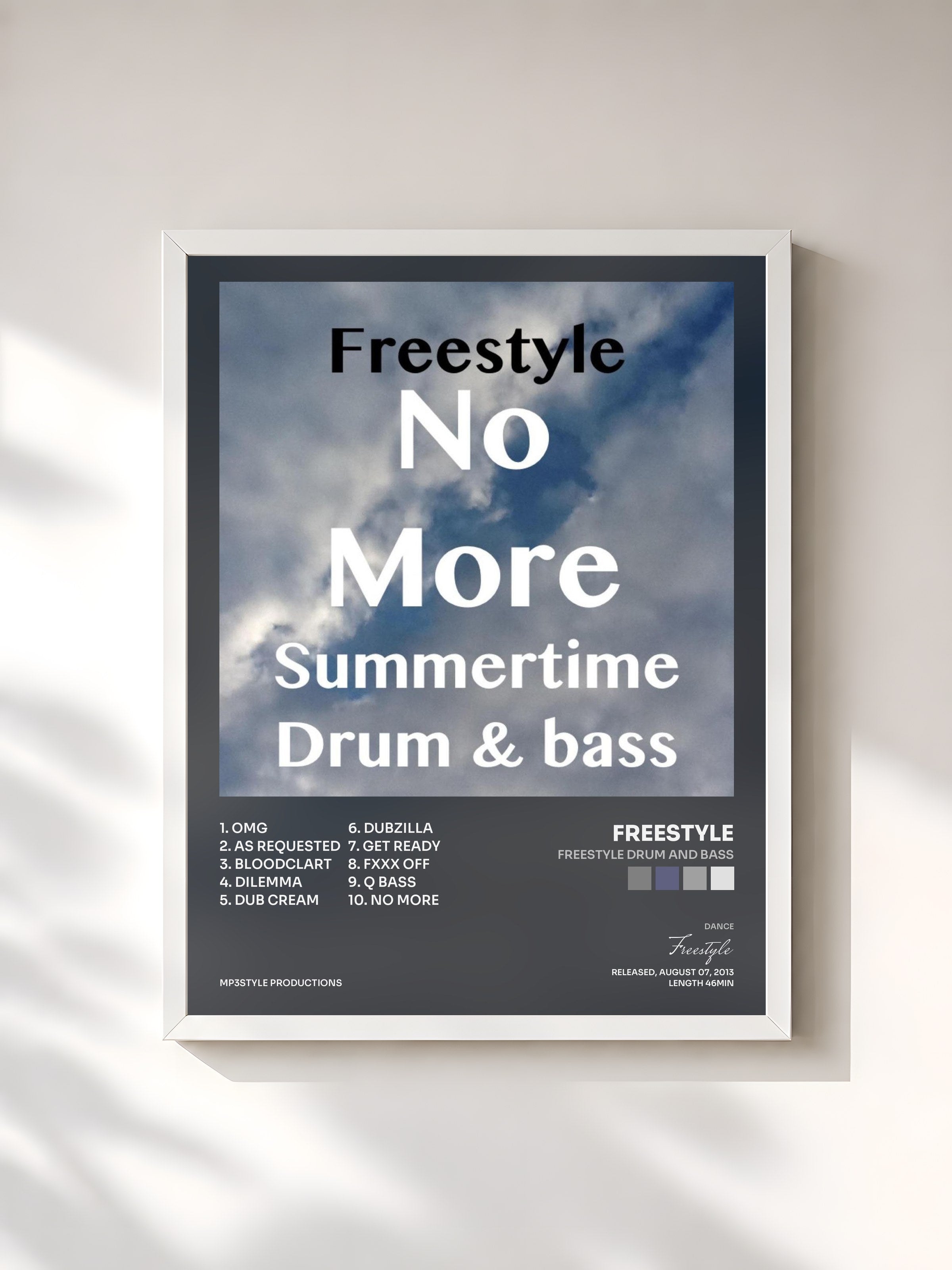 #blanc Tableau de l'album Freestyle drum and bass de Freestyle, cadre blanc, imprimé et encadré en France