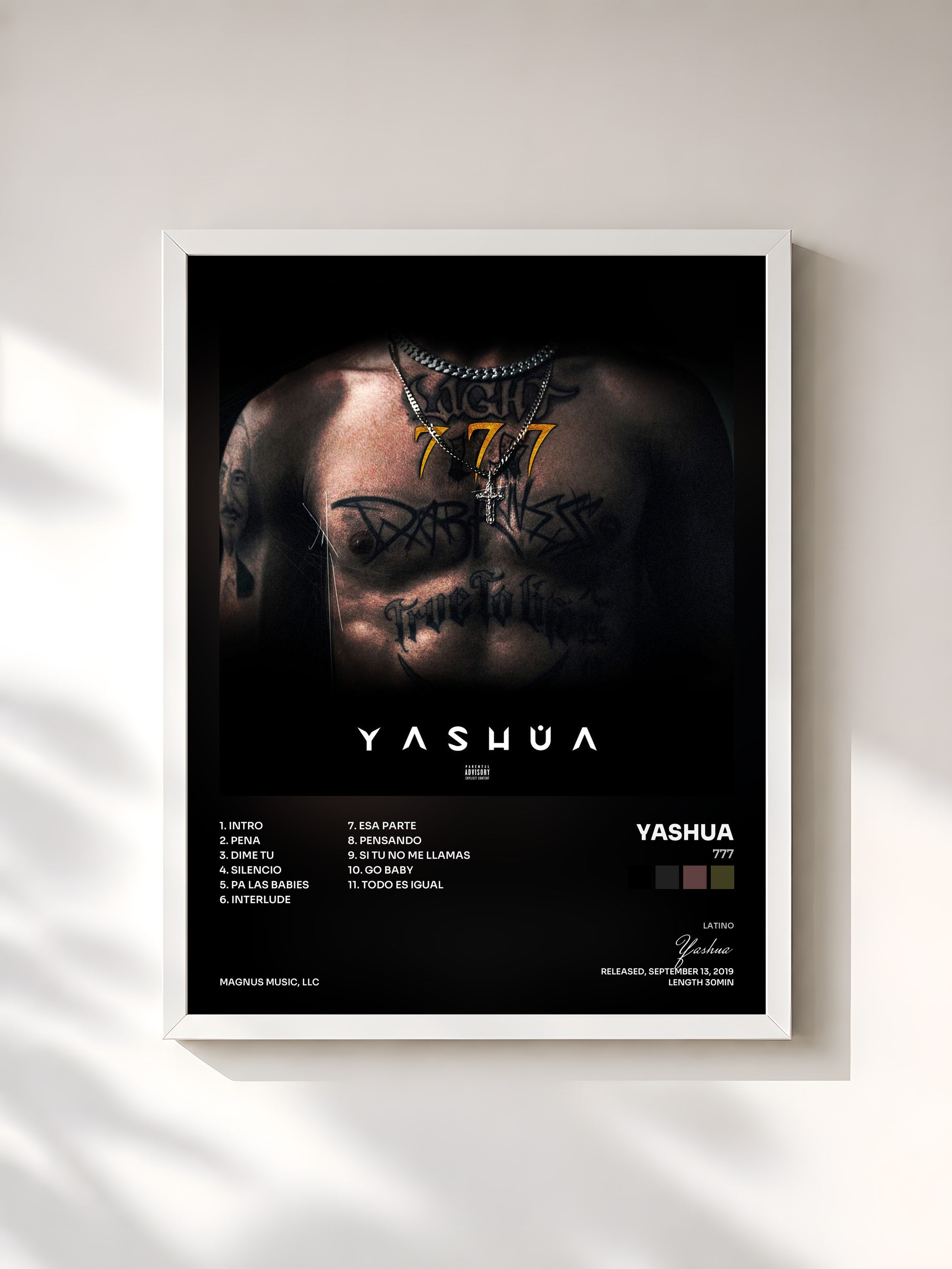 #blanc Tableau de l'album 777 de Yashua, cadre blanc, imprimé et encadré en France
