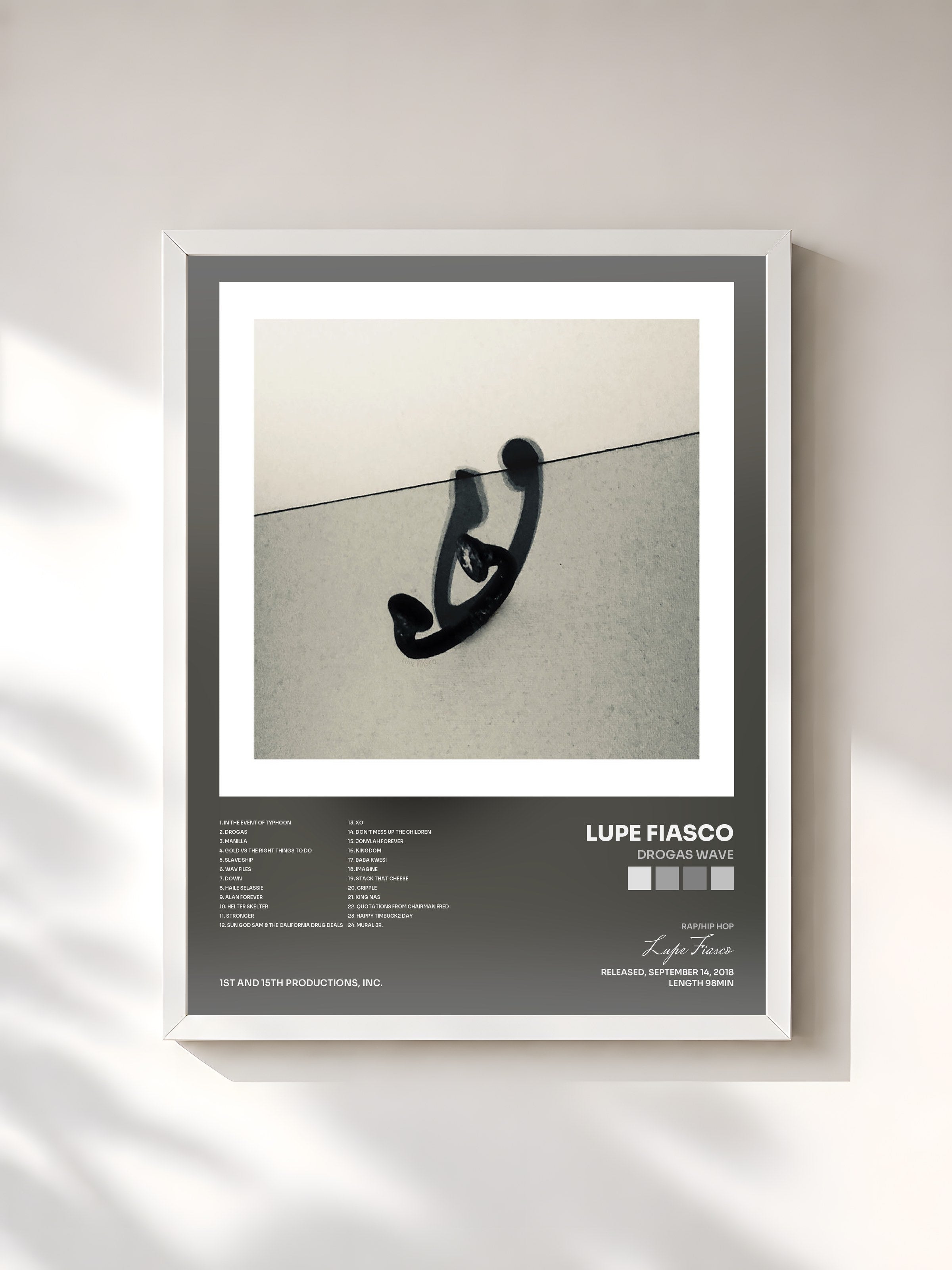 #blanc Tableau de l'album DROGAS WAVE de Lupe Fiasco, cadre blanc, imprimé et encadré en France
